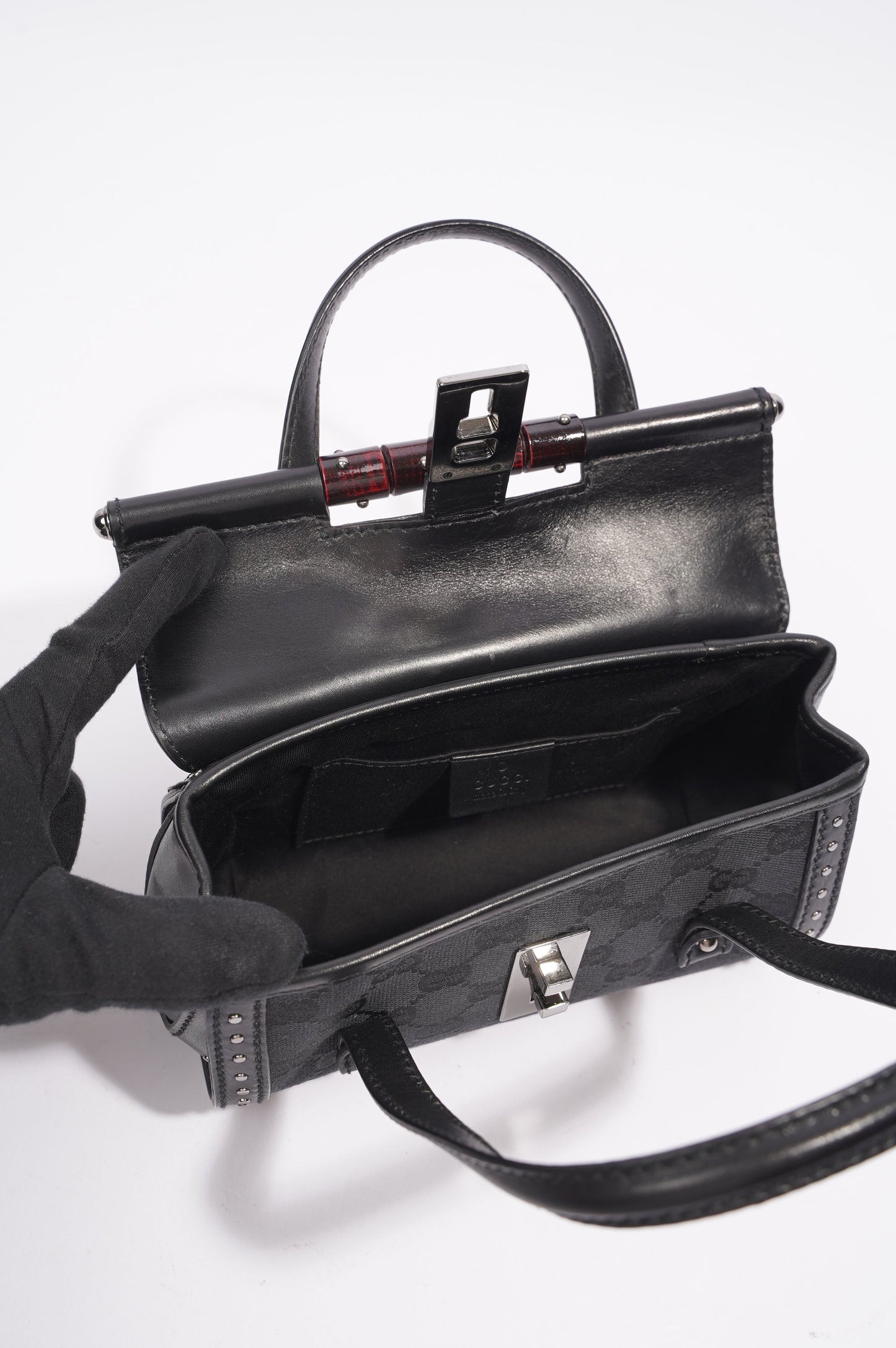 Gucci Womens Vintage Bamboo Top Handle Black
