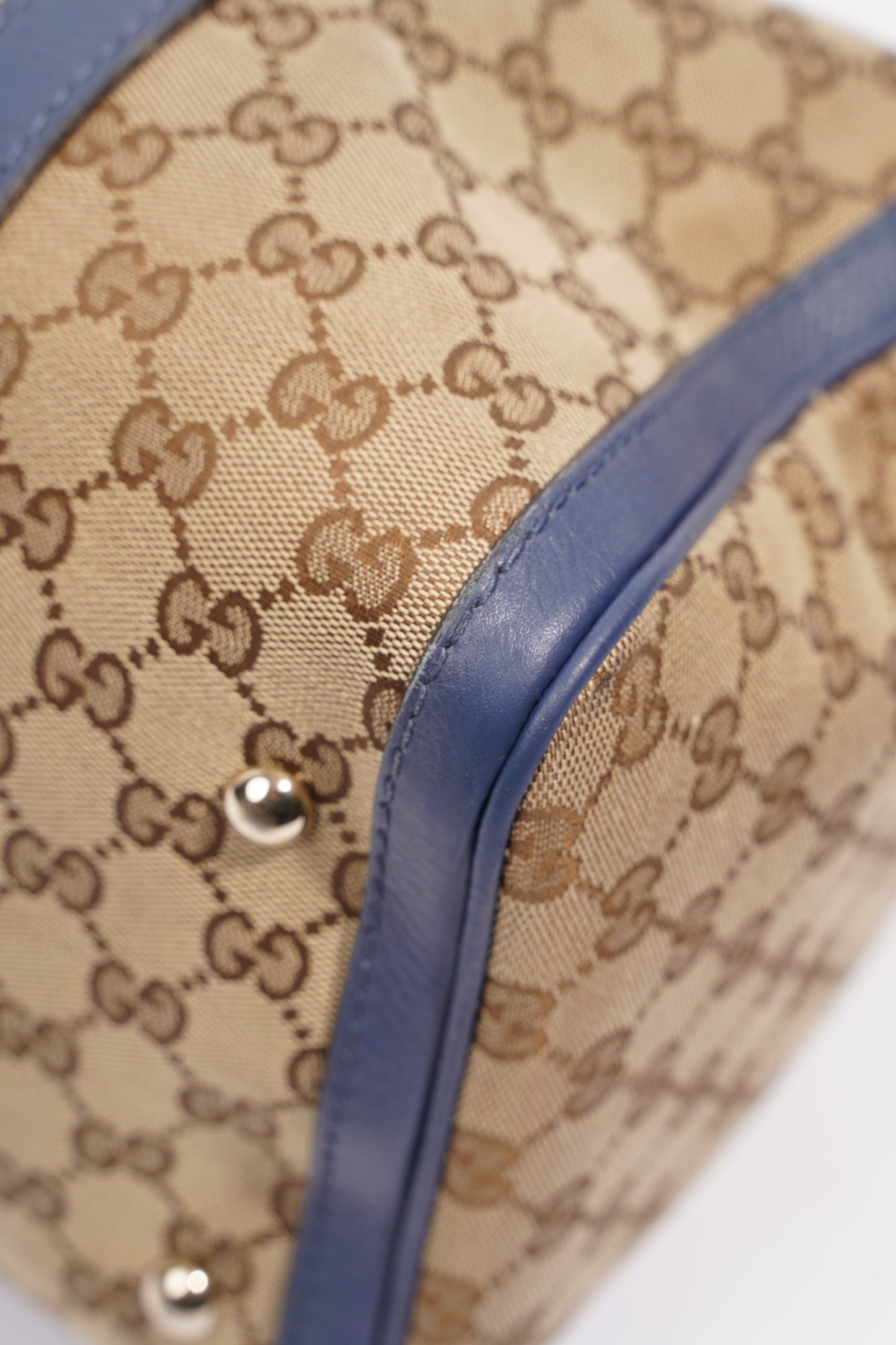 Gucci Womens Vintage Web Boston Bag Beige Blue Nude Medium