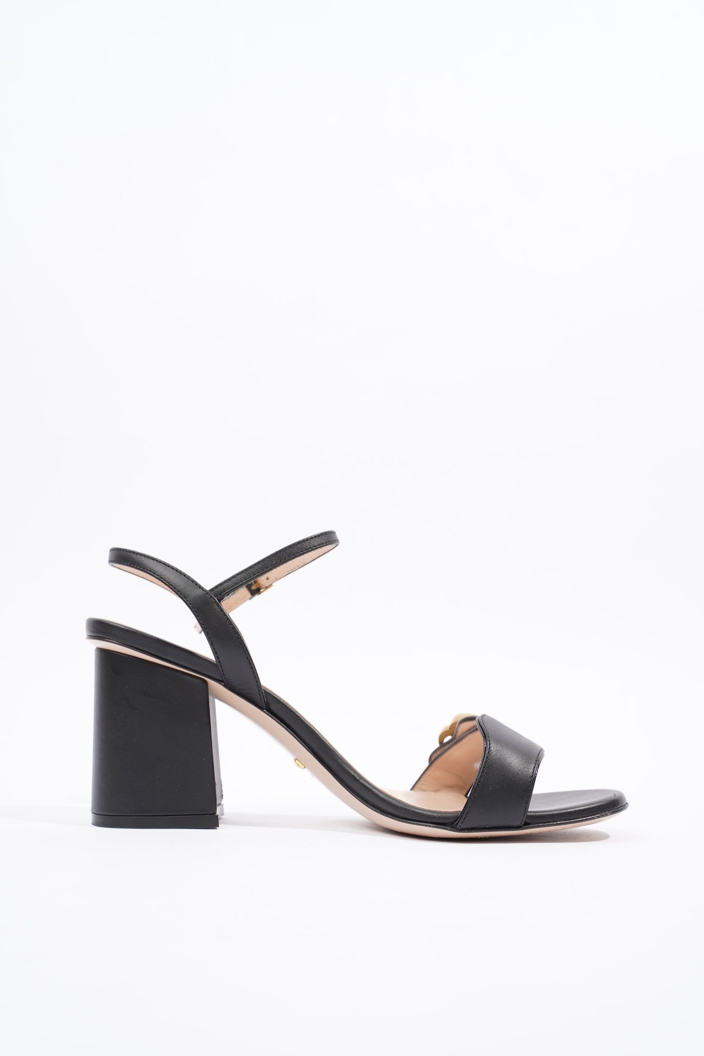 Gucci Womens Leather Mid Heel Sandal Black / Gold EU 37.5 / UK 4.5