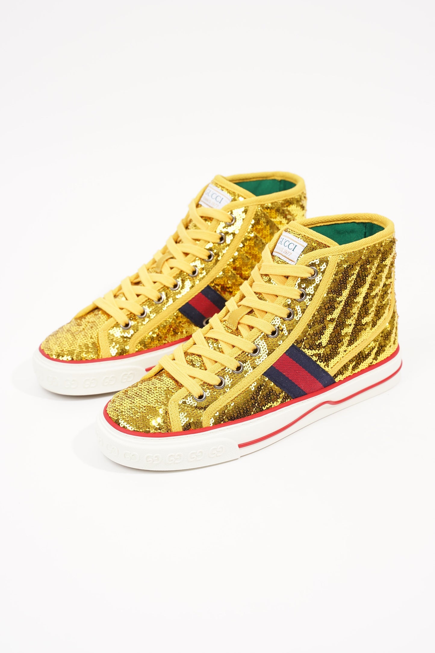 Gucci Womens Tennis High Top Gold Sequin EU 36.5 / UK 3.5
