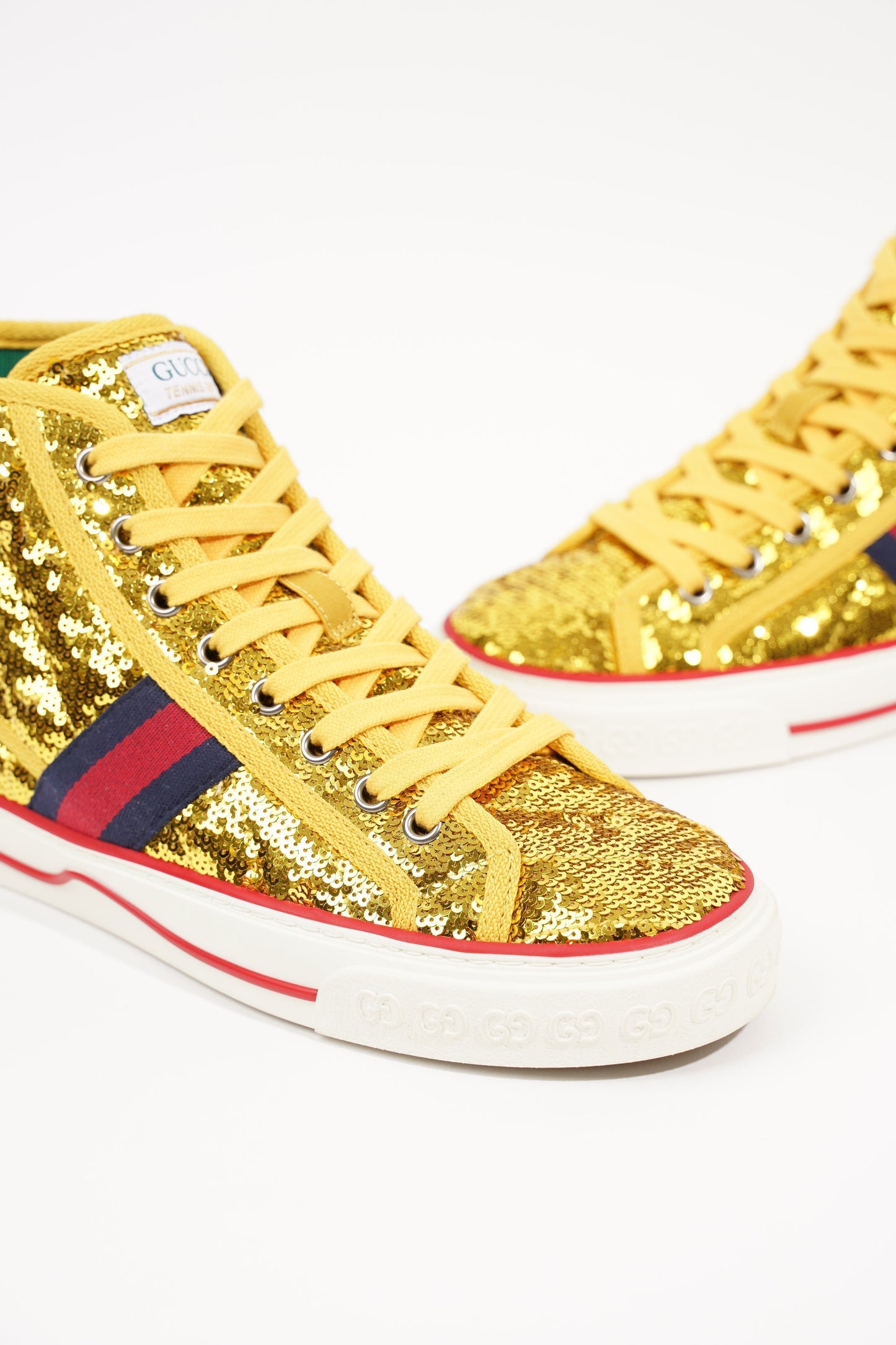 Gucci Womens Tennis High Top Gold Sequin EU 36.5 / UK 3.5