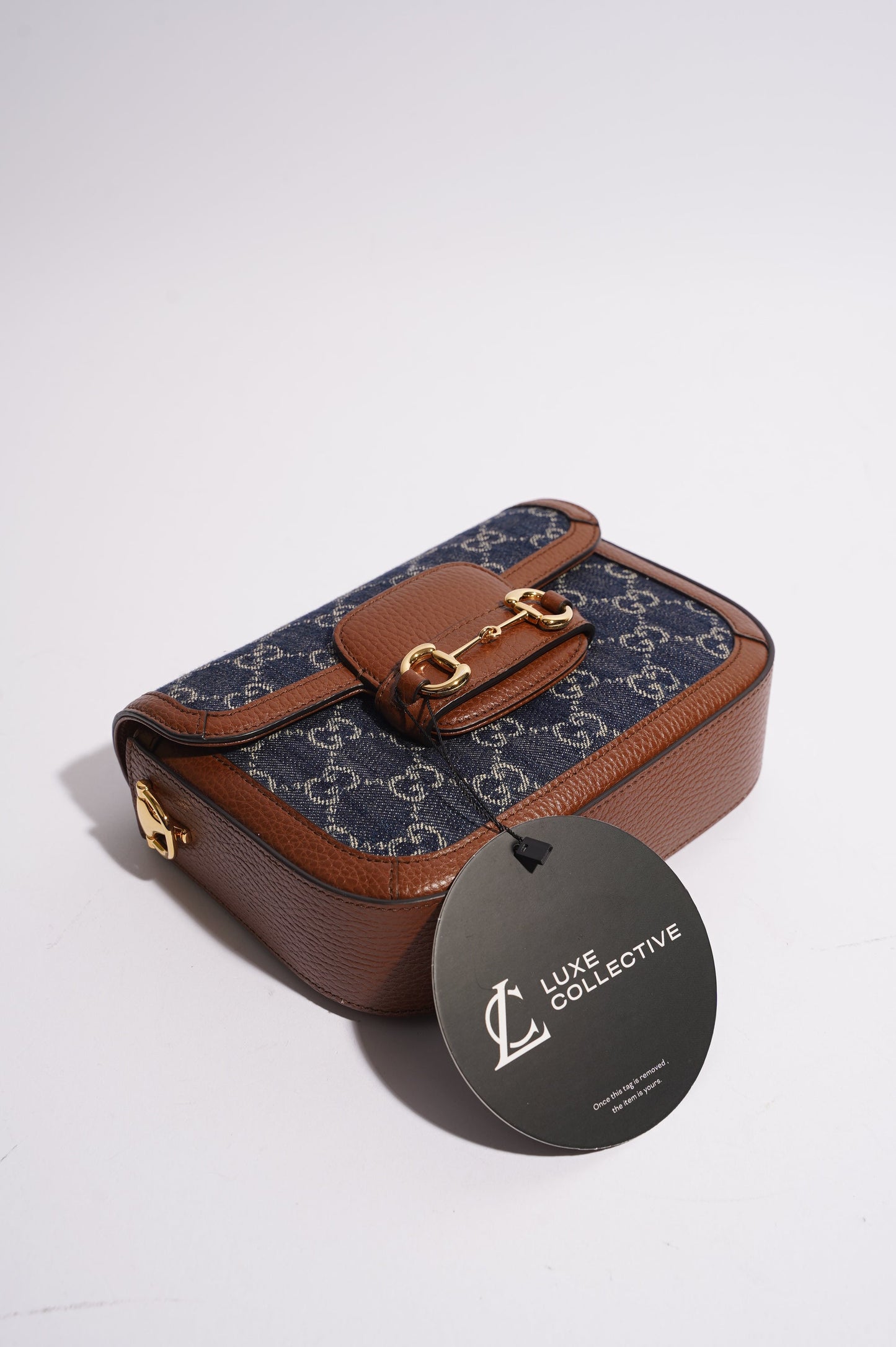 Gucci Womens Horsebit 1955 Mini Bag Demin / Brown