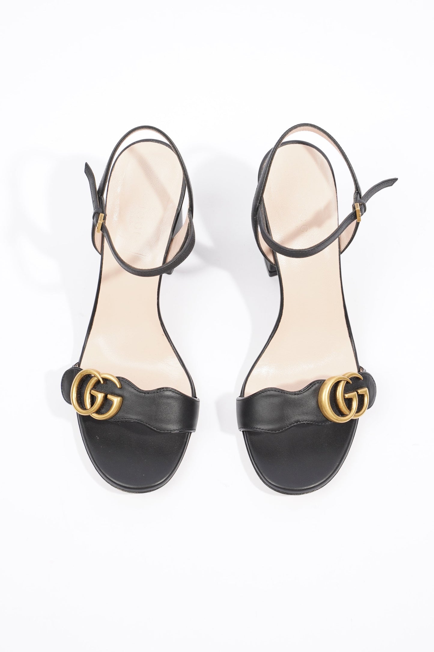 Gucci Womens Leather Mid Heel Sandal Black / Gold EU 37.5 / UK 4.5
