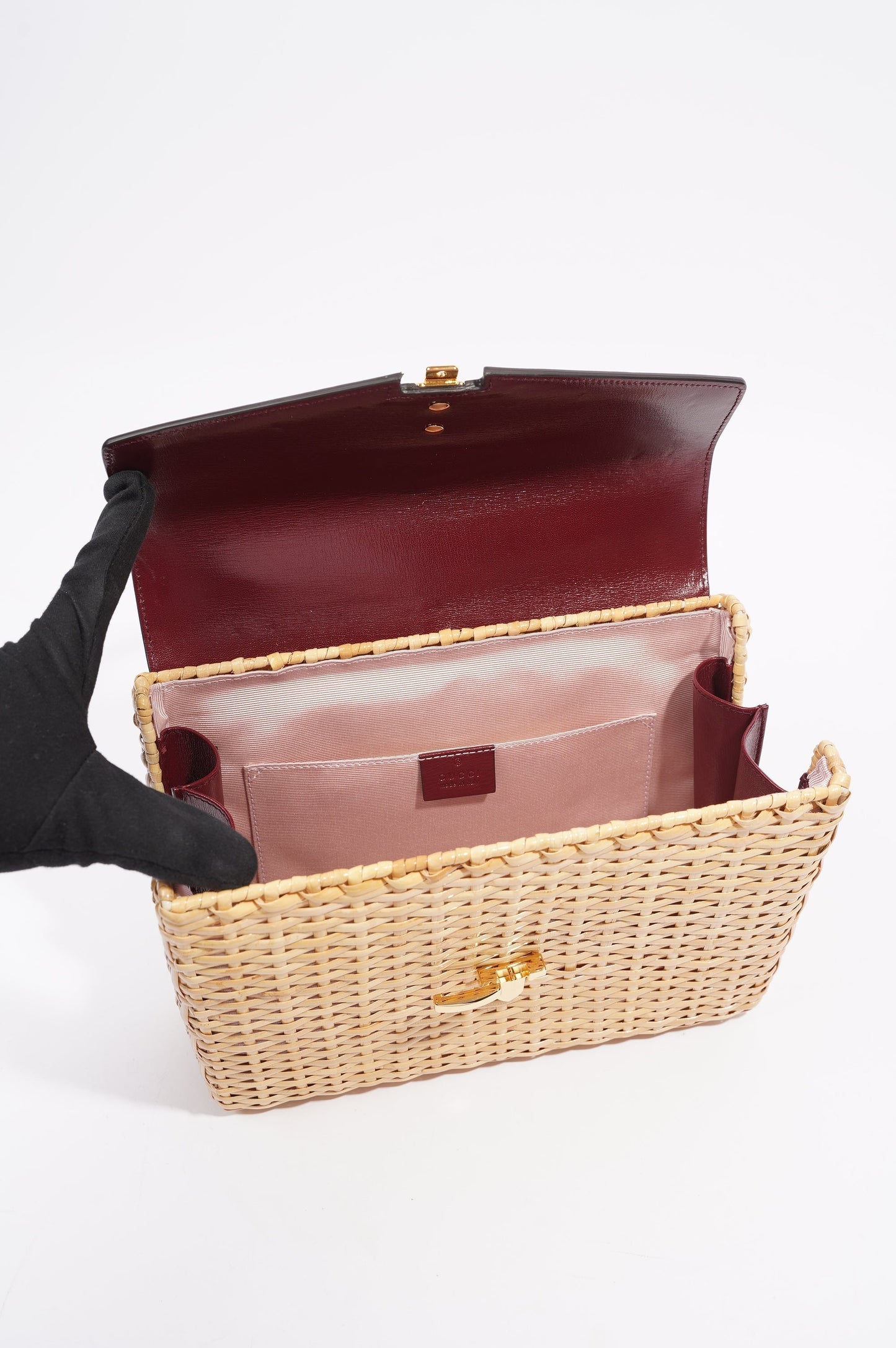 Gucci Sylvie 1969 Handbag Wicker / Burgundy