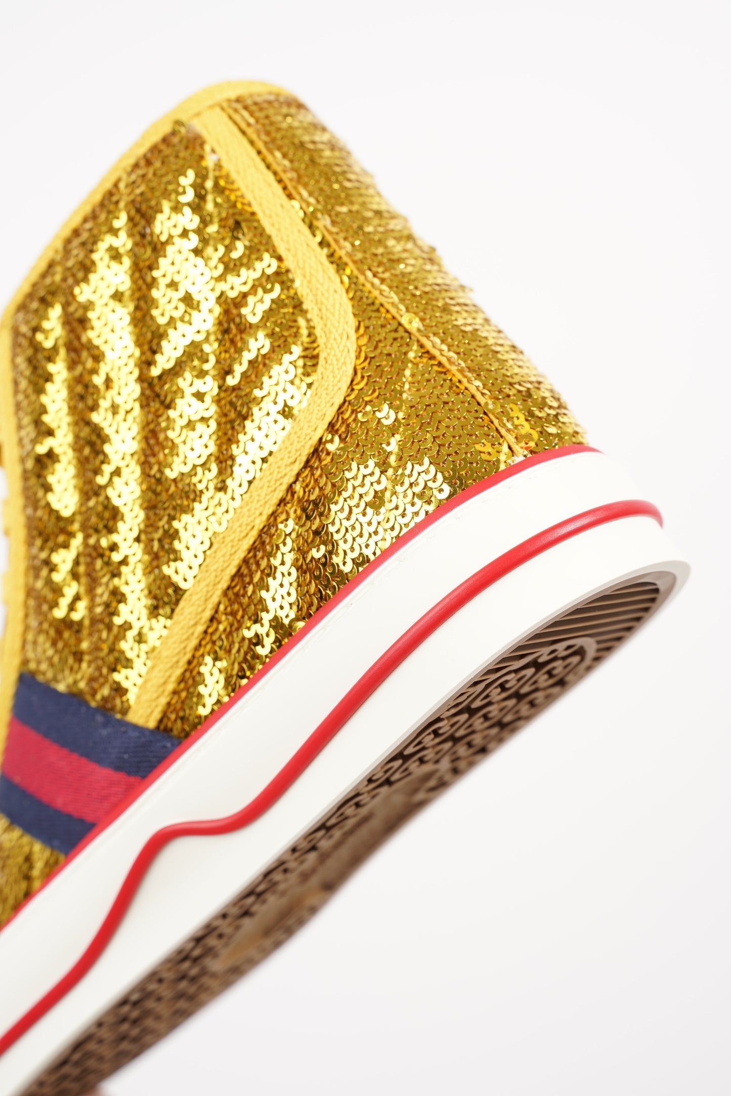 Gucci Womens Tennis High Top Gold Sequin EU 36.5 / UK 3.5