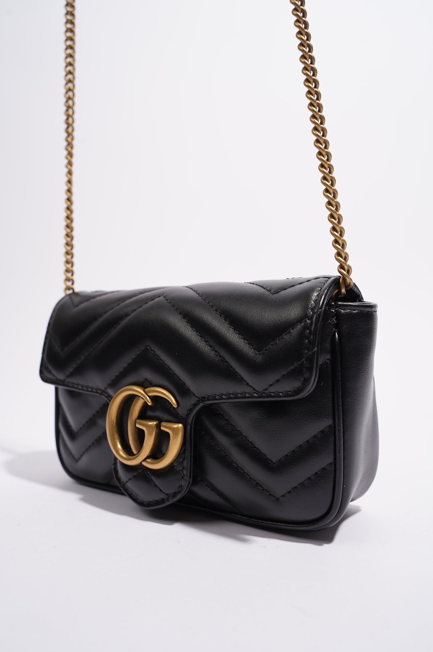 Gucci Womens Marmont Flap Black / Gold Super Mini