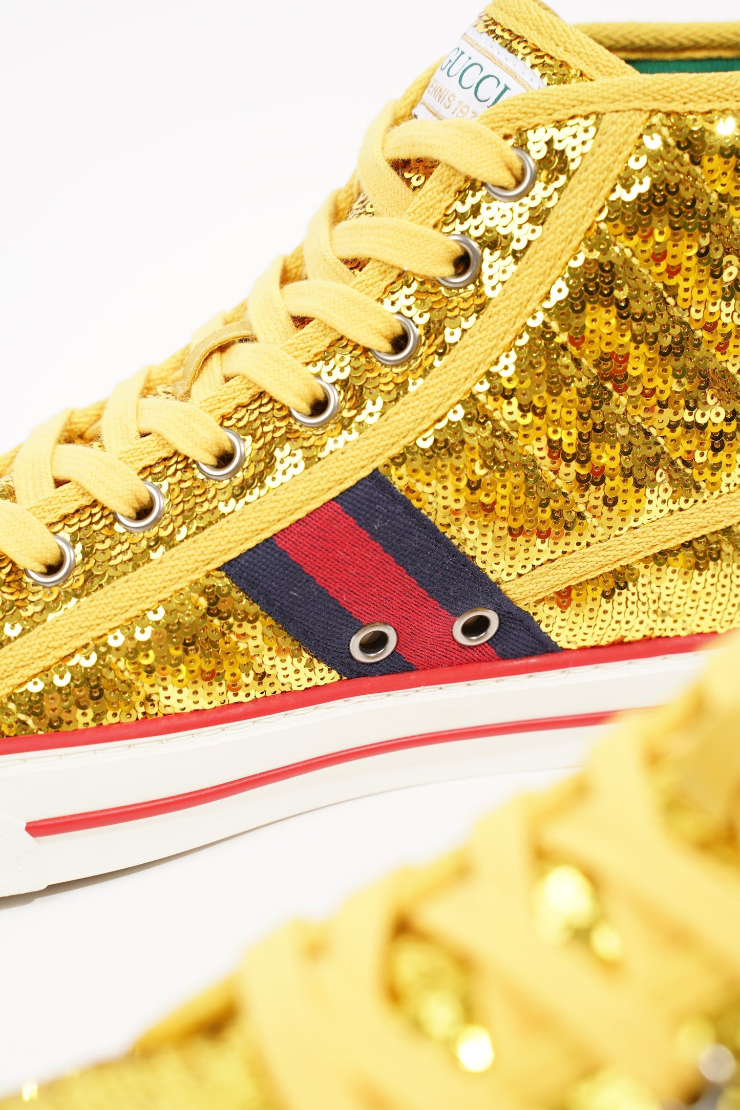 Gucci Womens Tennis High Top Gold Sequin EU 36.5 / UK 3.5
