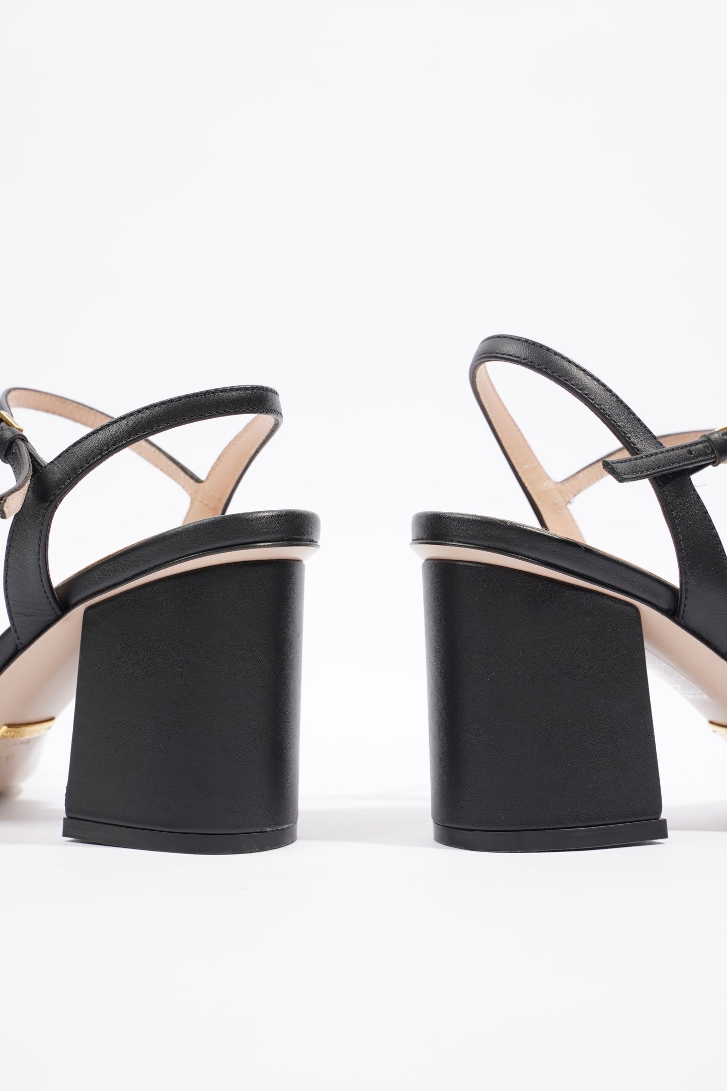 Gucci Womens Leather Mid Heel Sandal Black / Gold EU 37.5 / UK 4.5