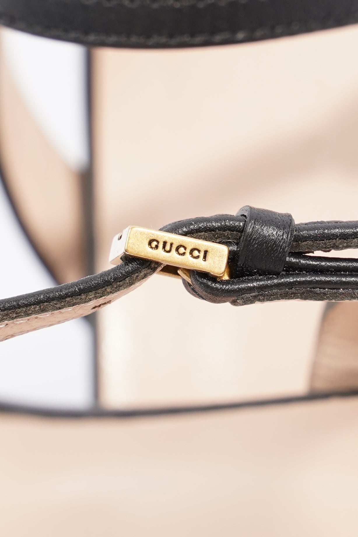Gucci Womens Leather Mid Heel Sandal Black / Gold EU 37.5 / UK 4.5
