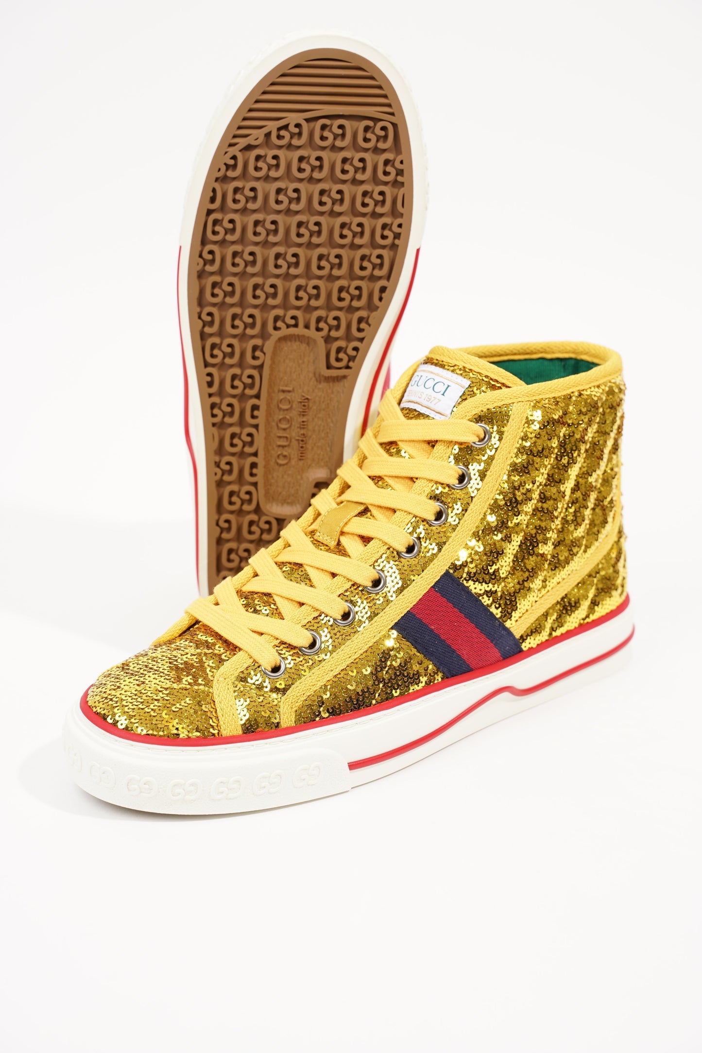 Gucci Womens Tennis High Top Gold Sequin EU 36.5 / UK 3.5