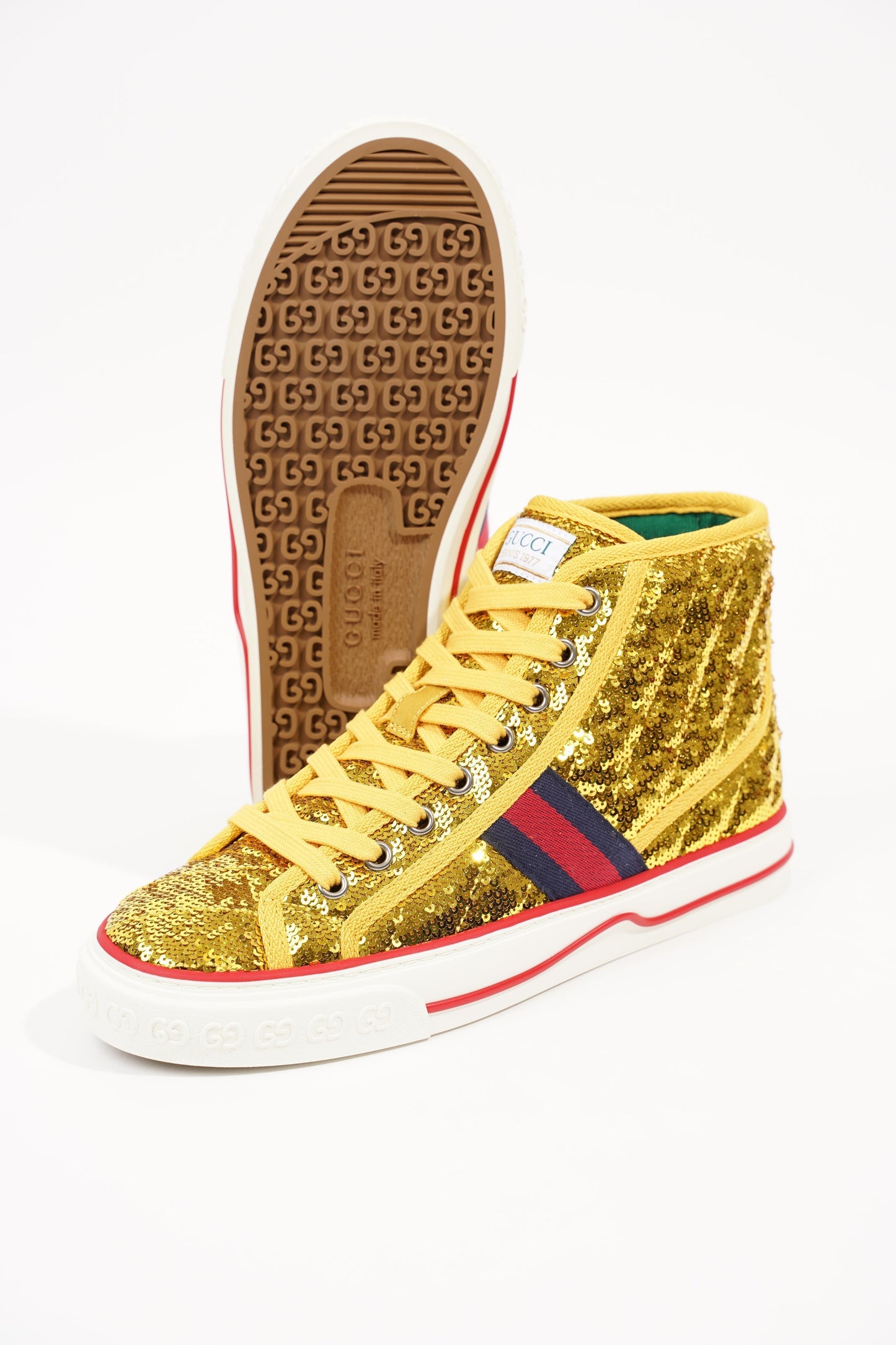 Gucci Womens Tennis High Top Gold Sequin EU 36.5 / UK 3.5