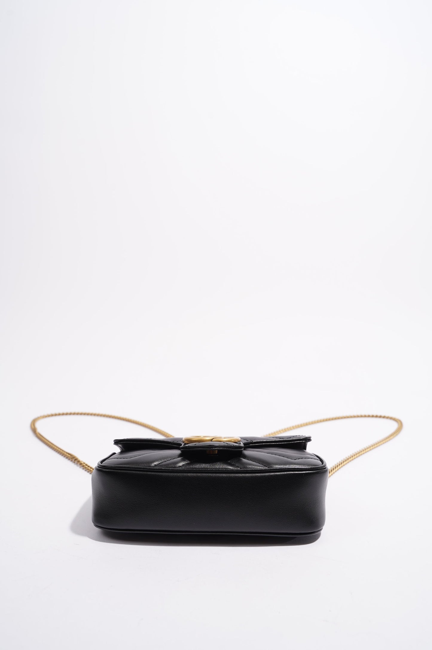 Gucci Womens Marmont Flap Black / Gold Super Mini