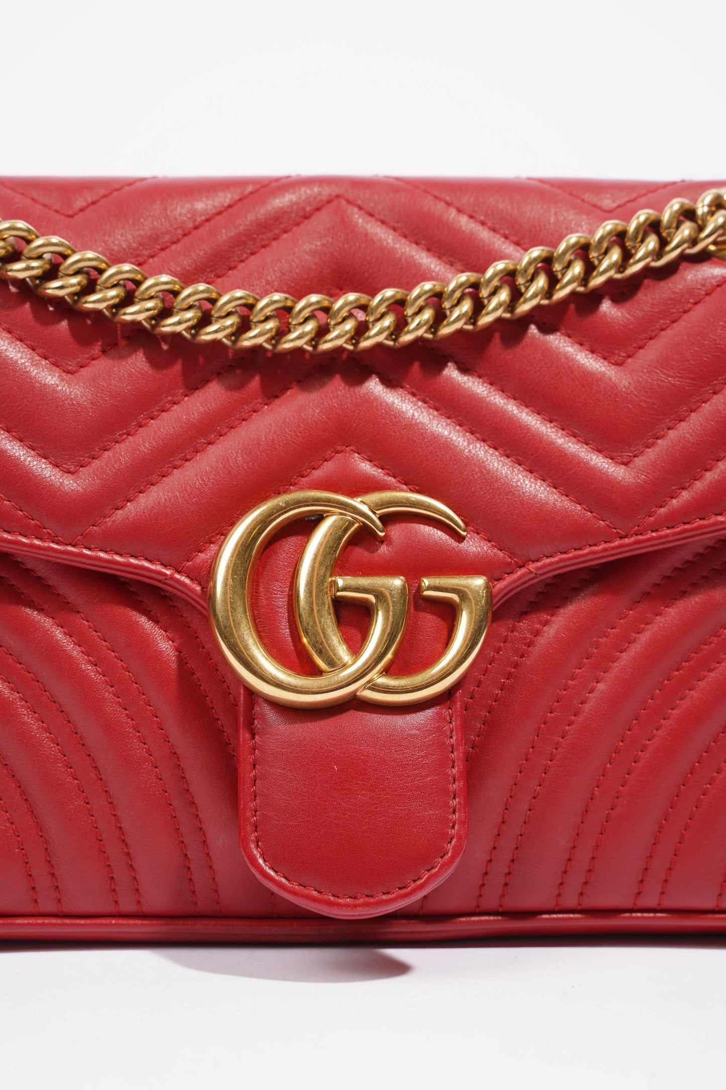 Gucci Womens Marmont Flap Red Gold Small