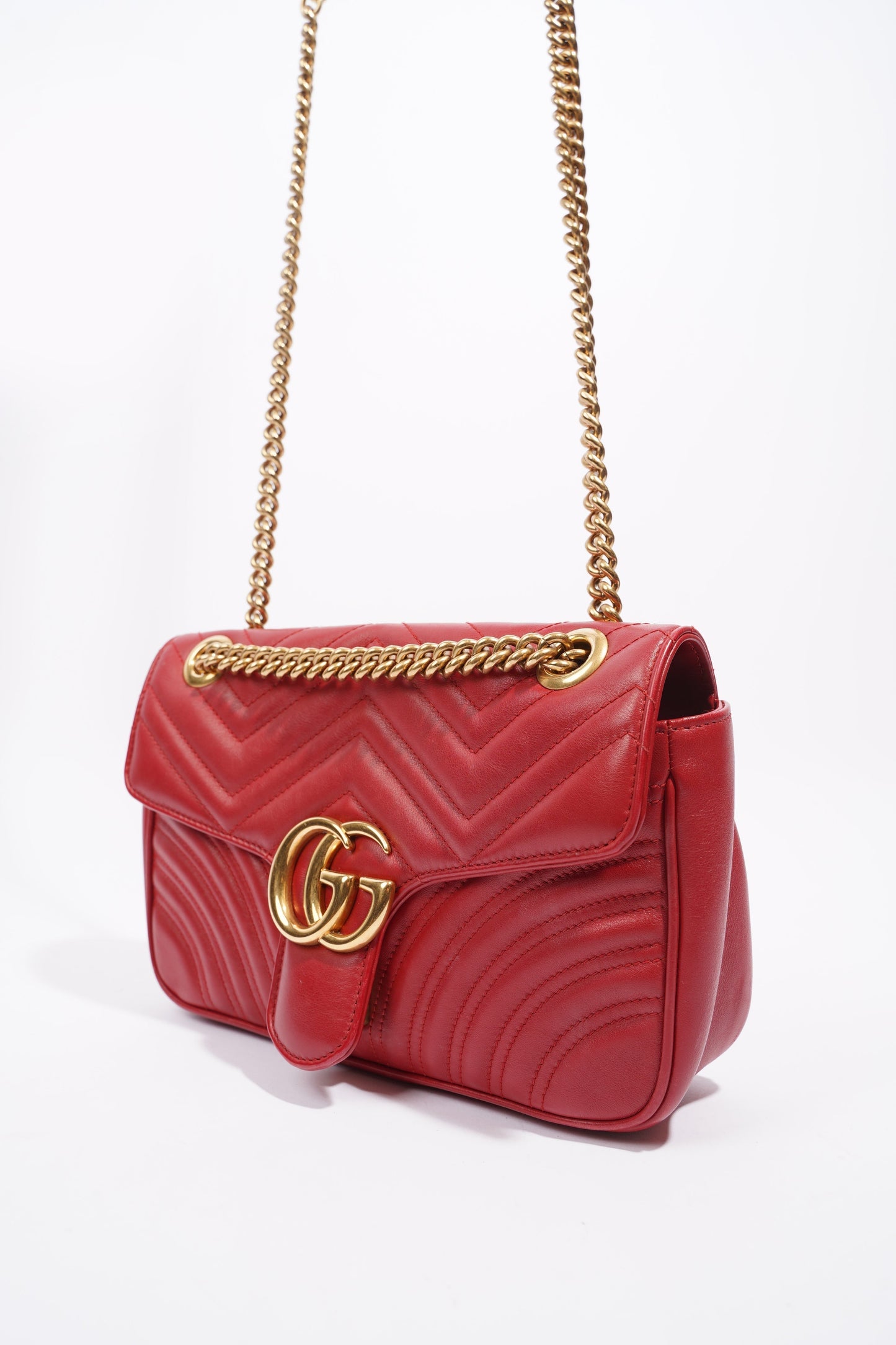 Gucci Womens Marmont Flap Red Gold Small