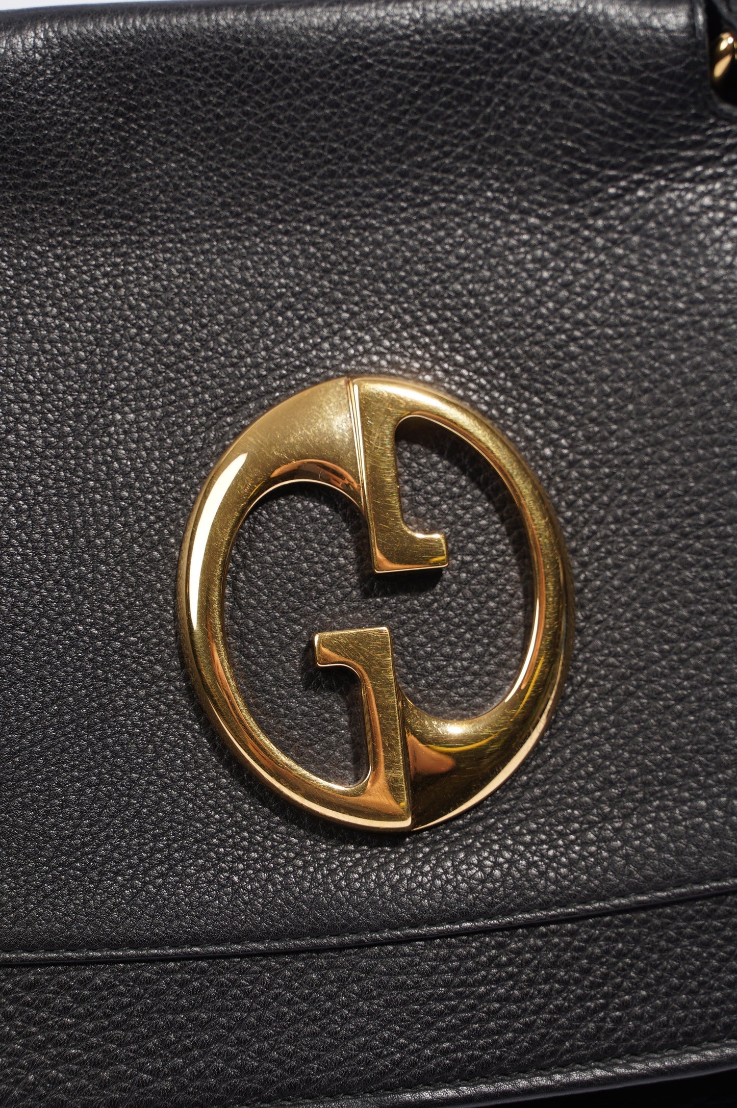Gucci Womens 1973 Leather Top Handle Black / Gold