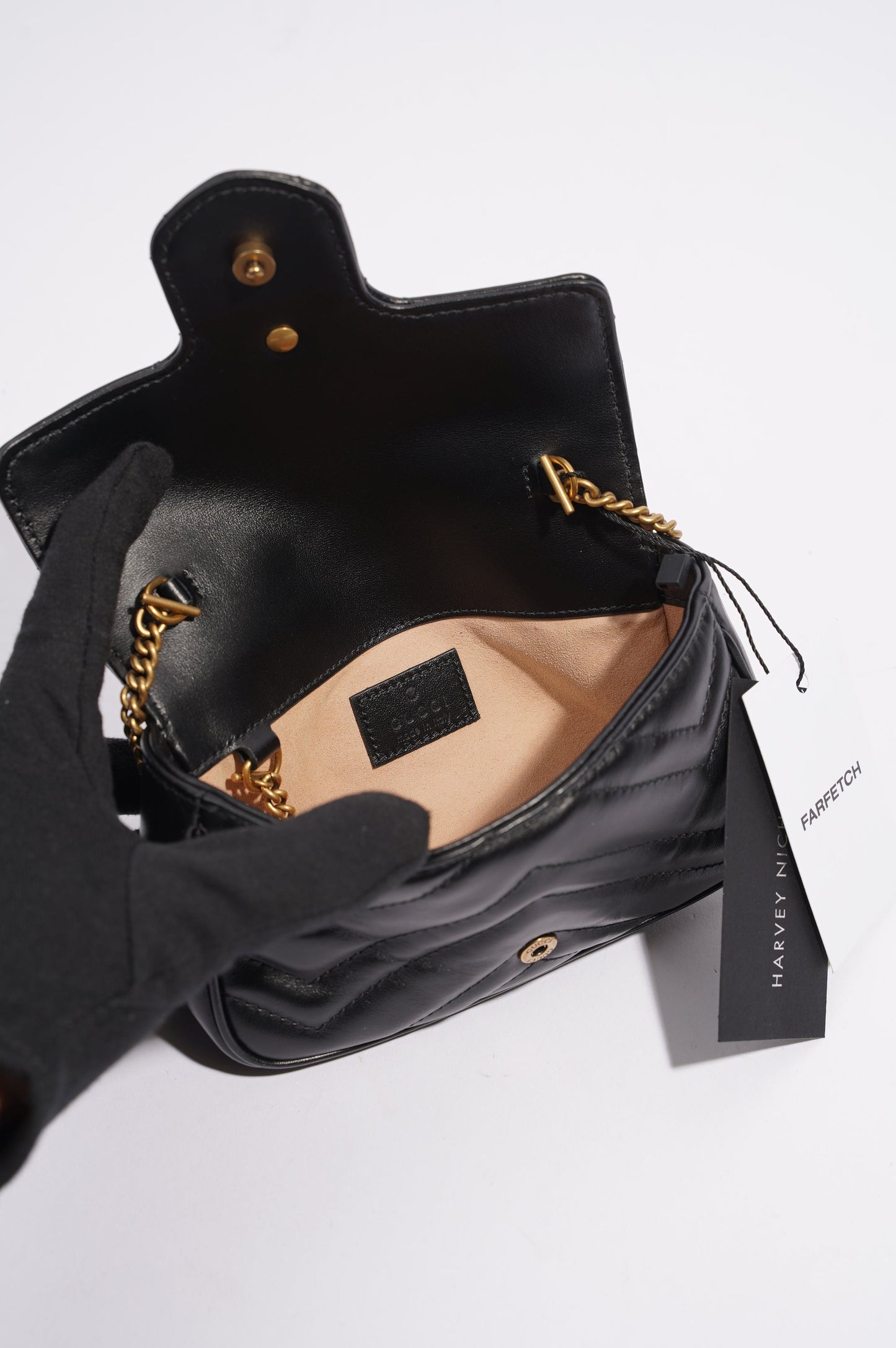 Gucci Womens Marmont Flap Black / Gold Super Mini