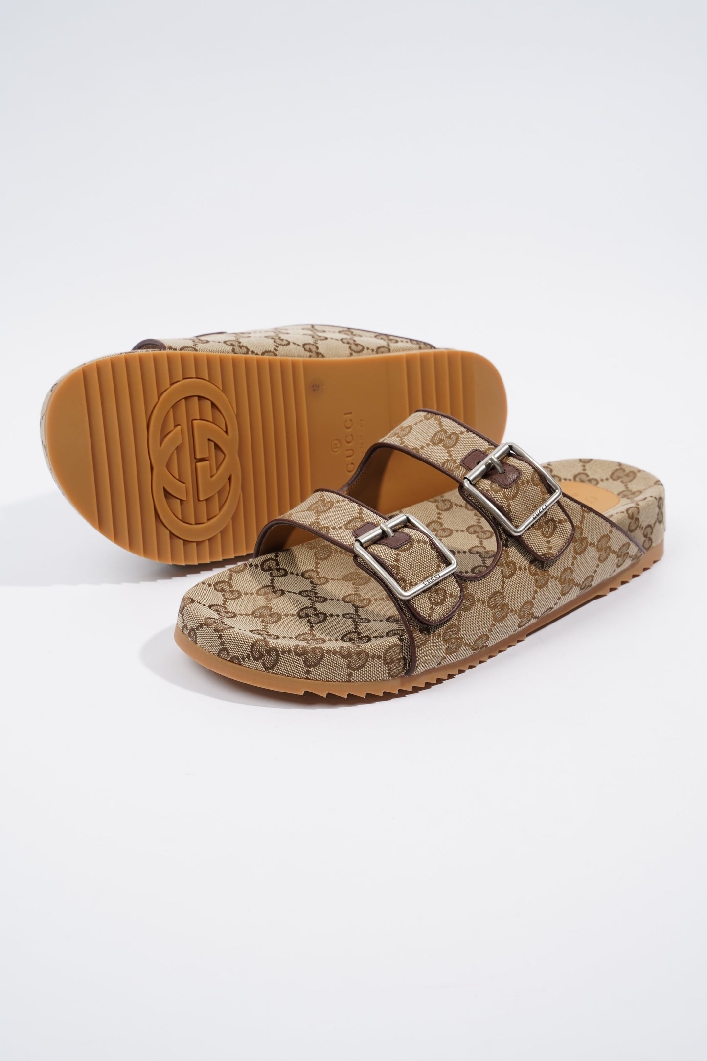 Gucci Slide Sandal With Straps Beige / Ebony EU 46 / UK 12