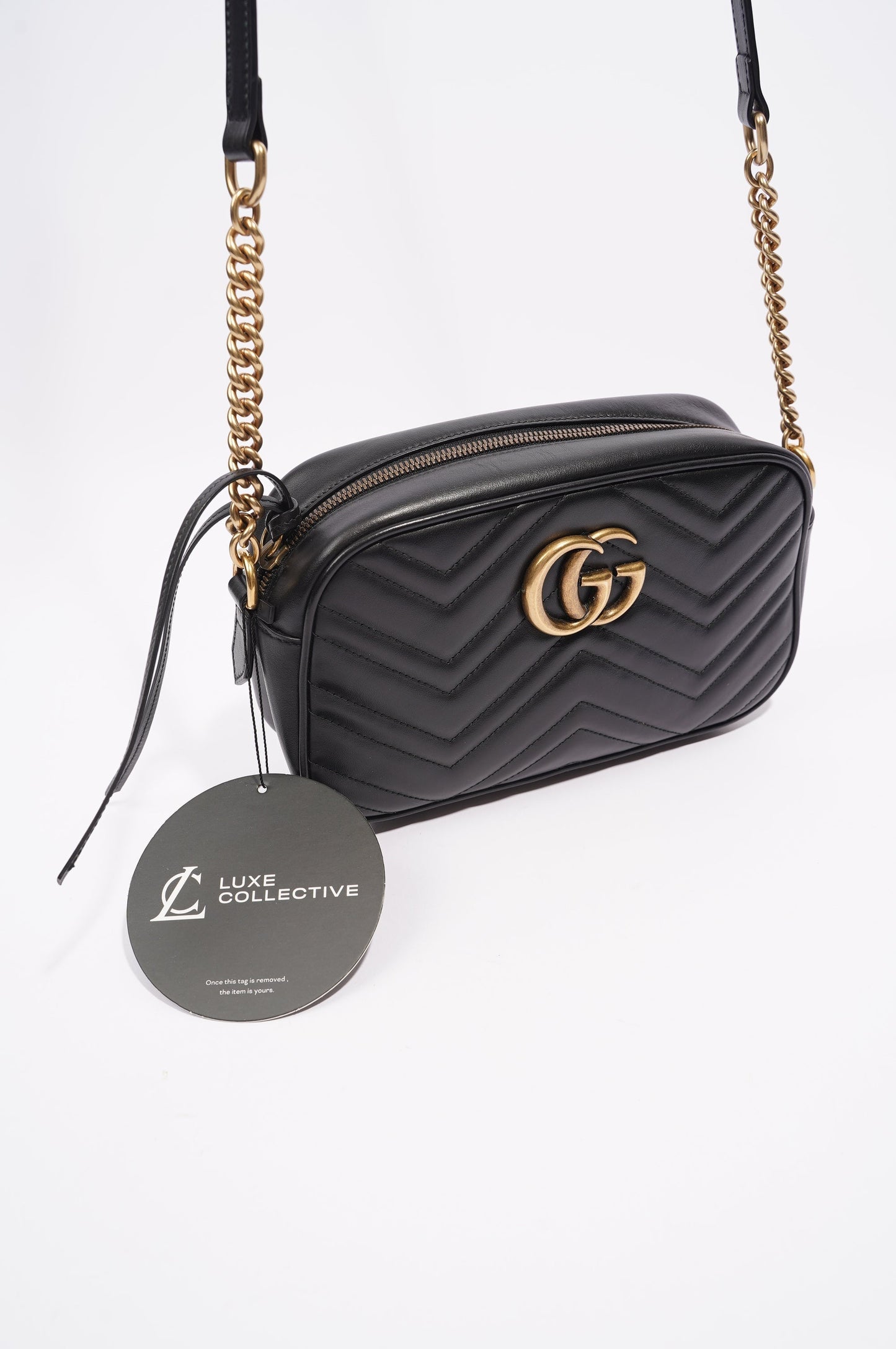 Gucci Womens Marmont Zip Black Matelasse Leather Small