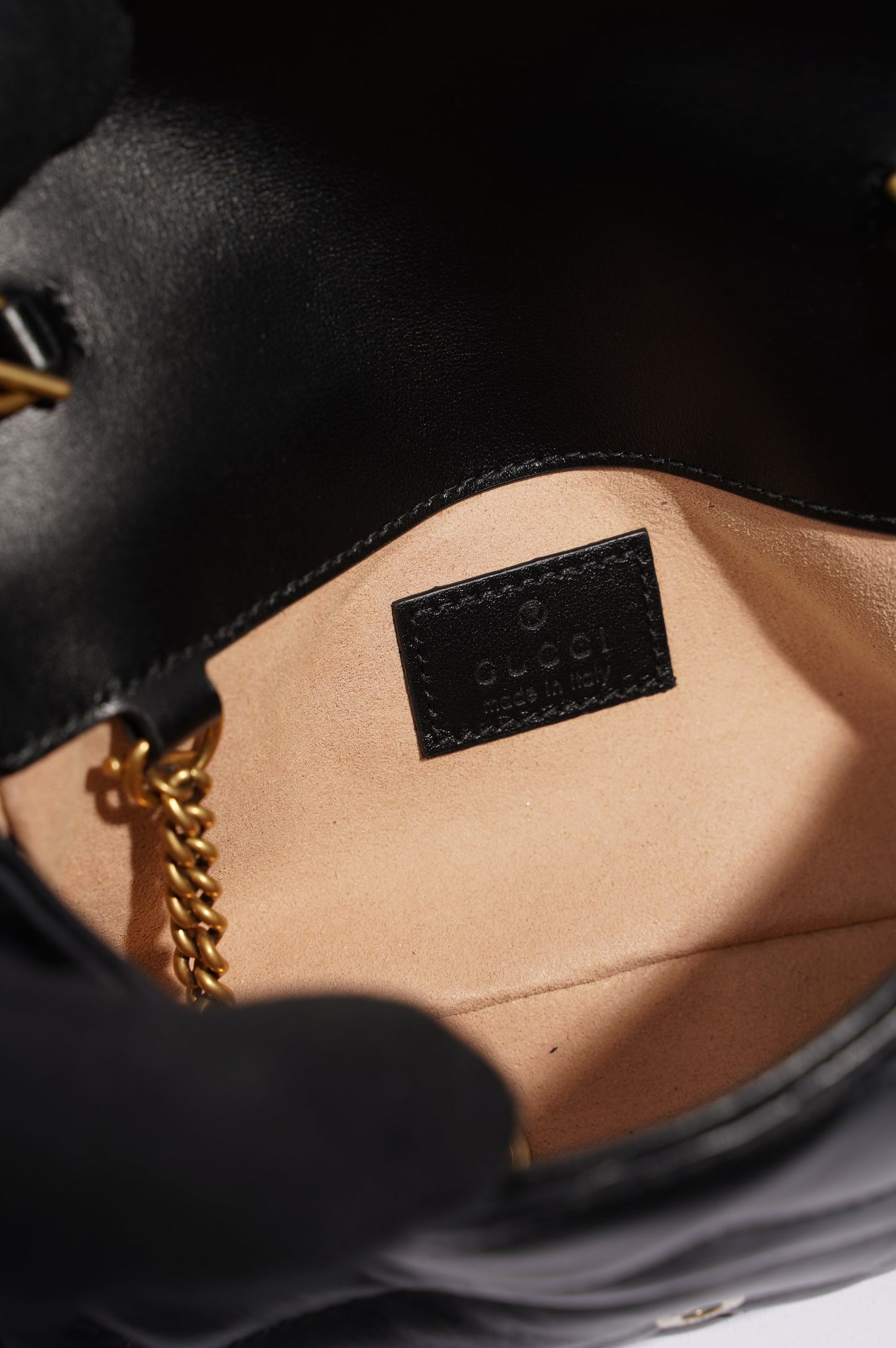 Gucci Womens Marmont Flap Black / Gold Super Mini