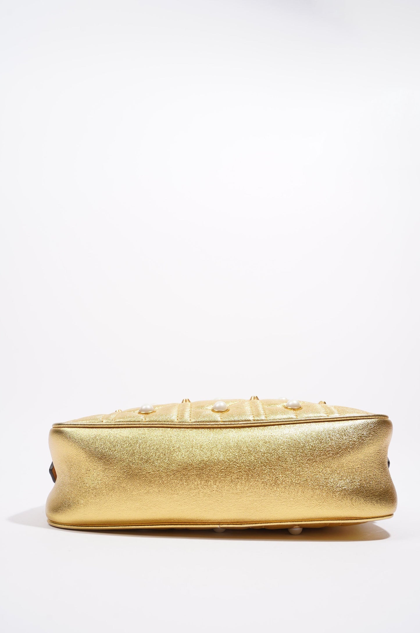 Gucci Womens Marmont GG Zip Bag Golden Leather Small