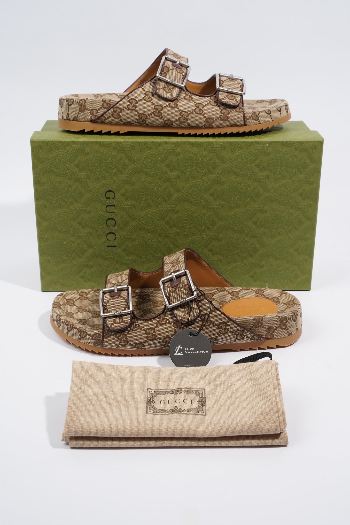 Gucci Slide Sandal With Straps Beige / Ebony EU 46 / UK 12