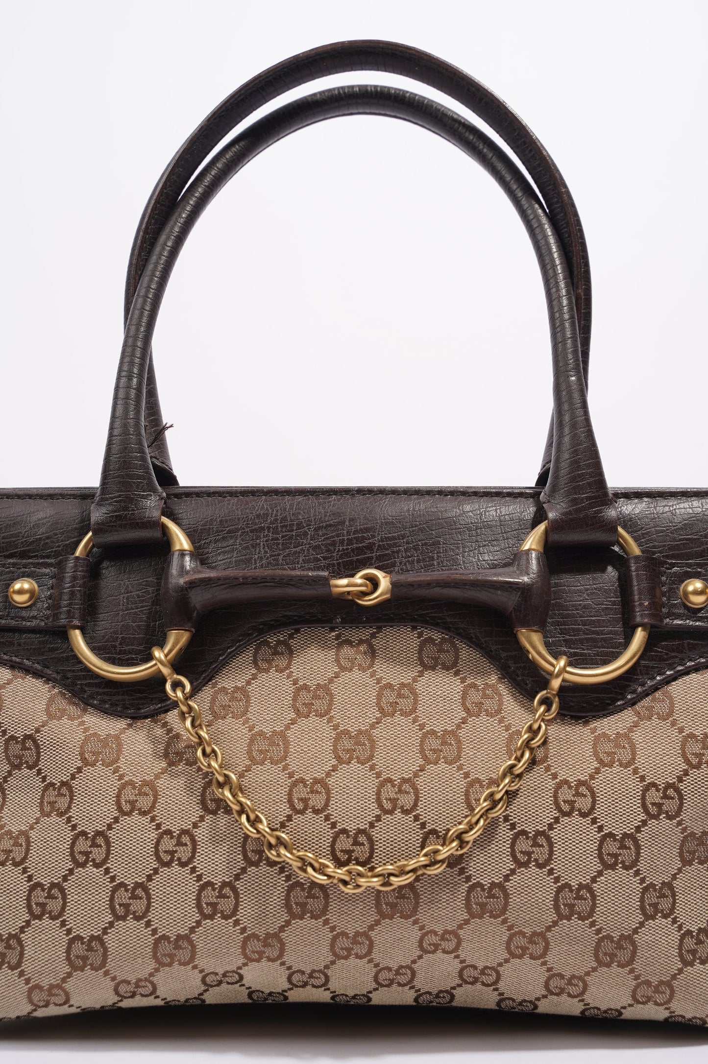 Gucci Womens Vintage Horsebit Handbag Brown Canvas