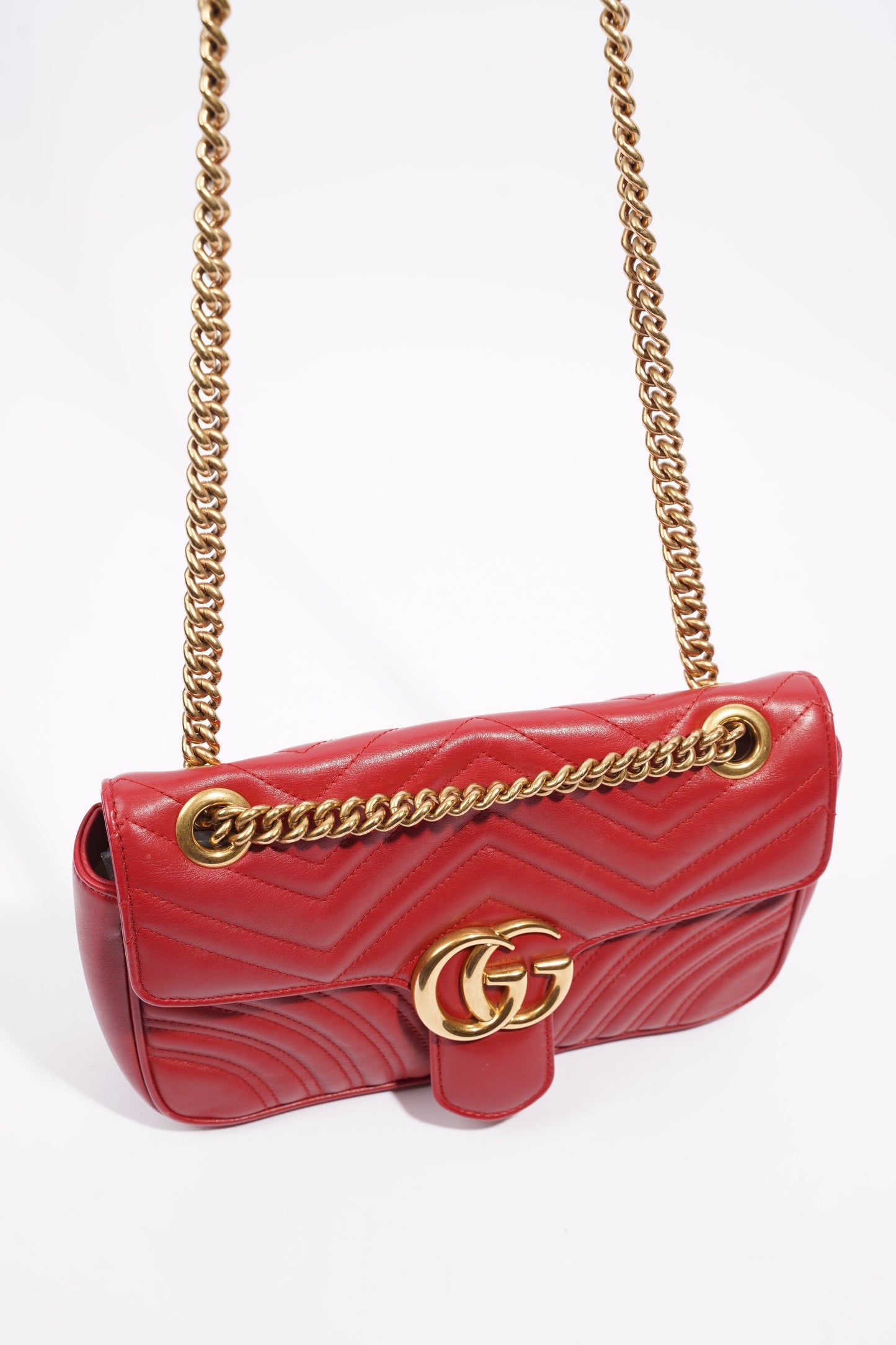 Gucci Womens Marmont Flap Red Gold Small