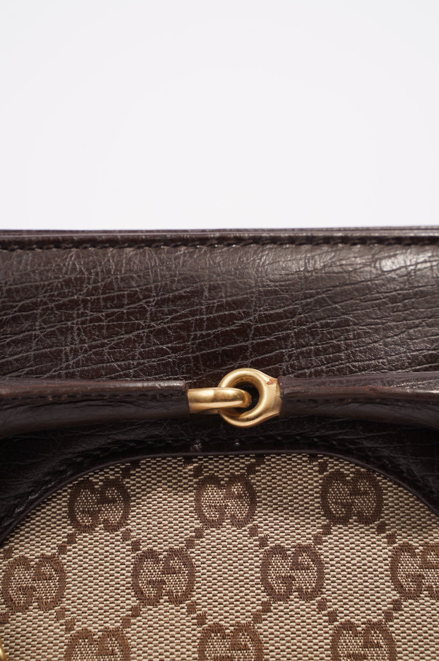 Gucci Womens Vintage Horsebit Handbag Brown Canvas