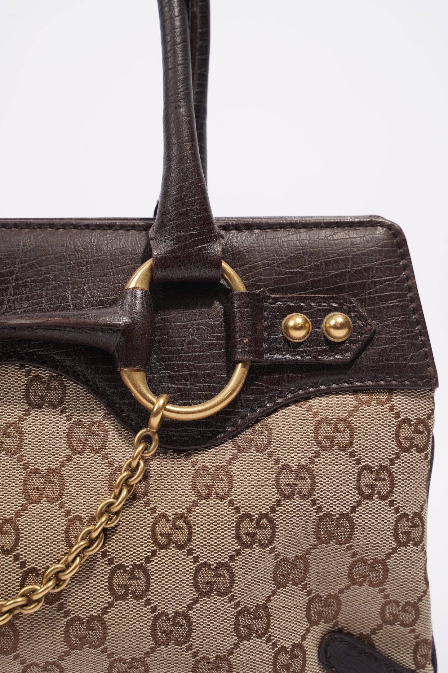 Gucci Womens Vintage Horsebit Handbag Brown Canvas