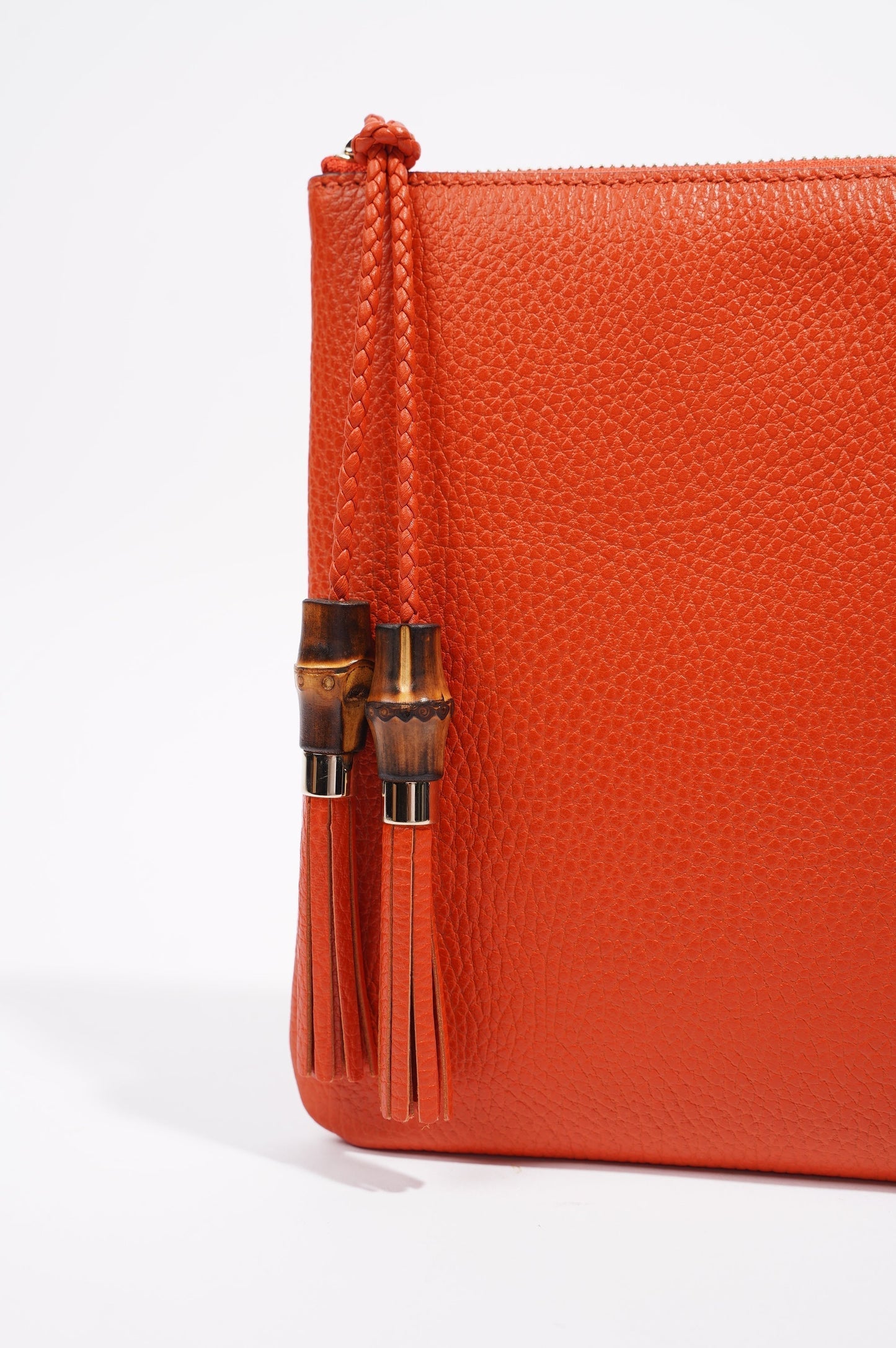 Gucci Clutch Bag Bamboo Burnt Orange Leather