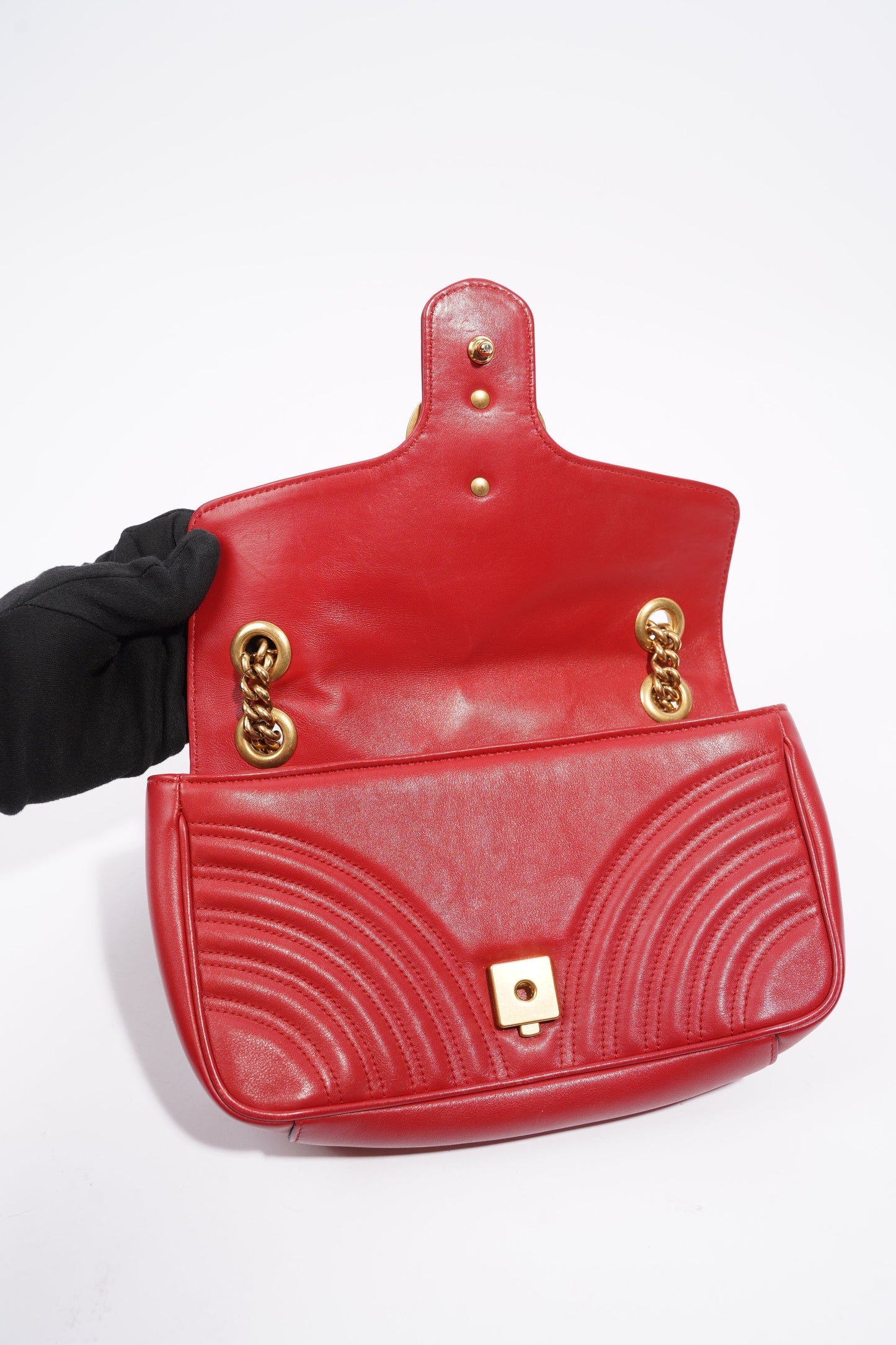 Gucci Womens Marmont Flap Red Gold Small