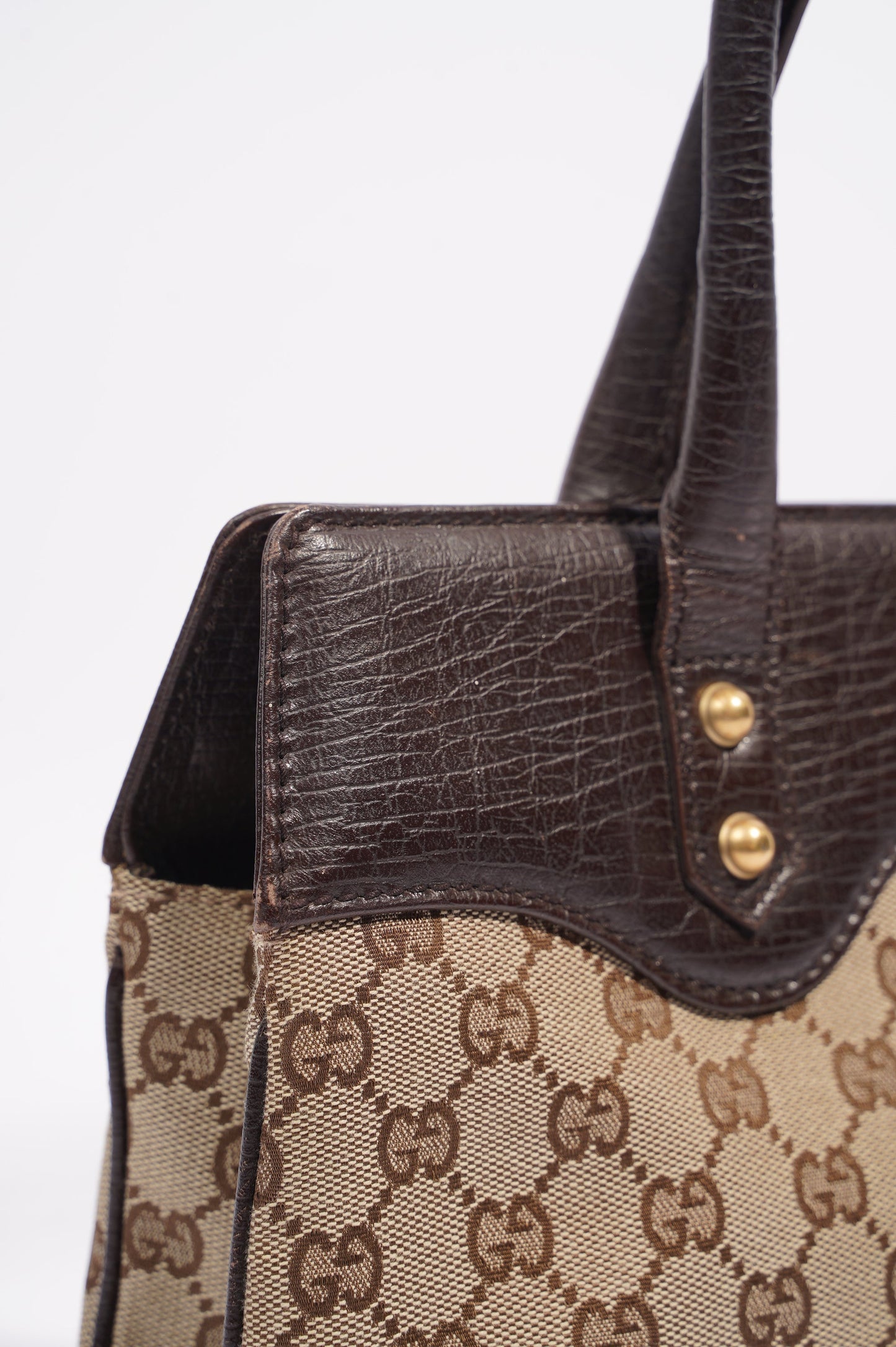 Gucci Womens Vintage Horsebit Handbag Brown Canvas