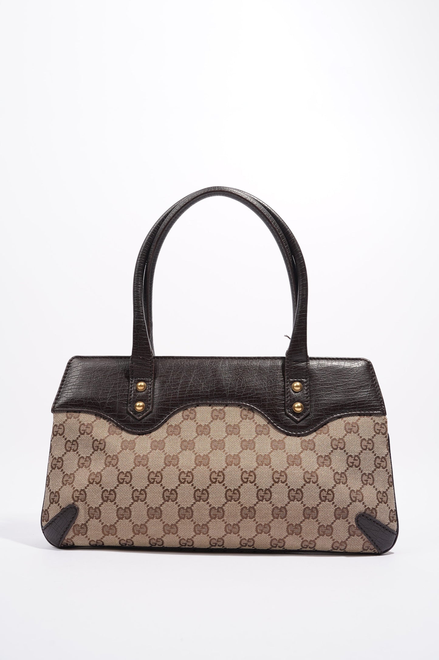 Gucci Womens Vintage Horsebit Handbag Brown Canvas