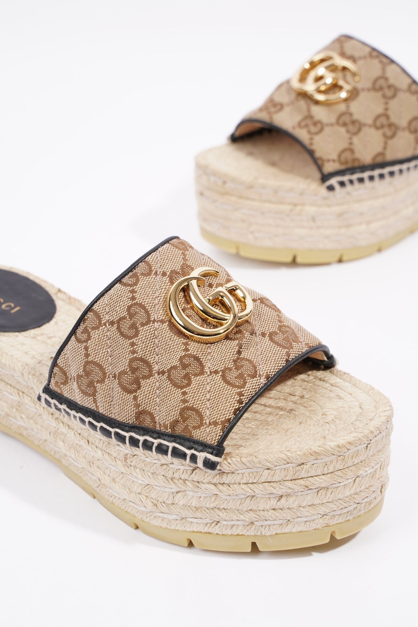 Gucci Womens Espadrille Wedge Sandal Beige EU 37.5 / UK 4.5