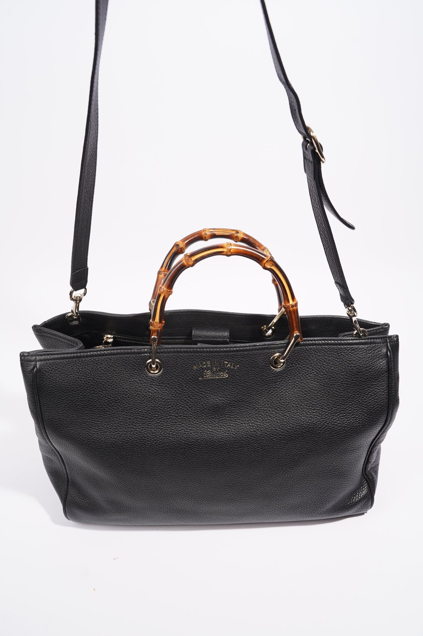 Gucci Womens Bamboo Shopper Tote Black Leather Large
