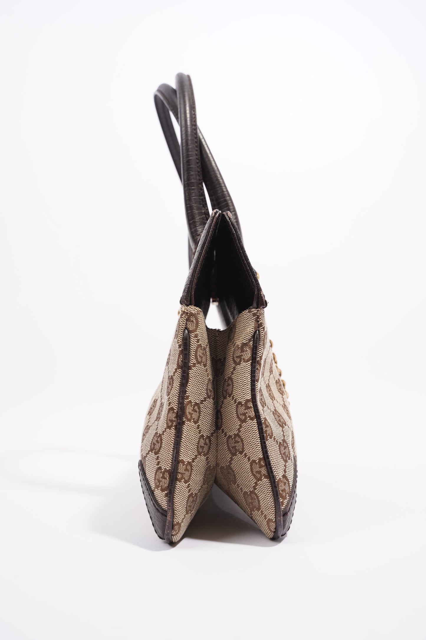 Gucci Womens Vintage Horsebit Handbag Brown Canvas