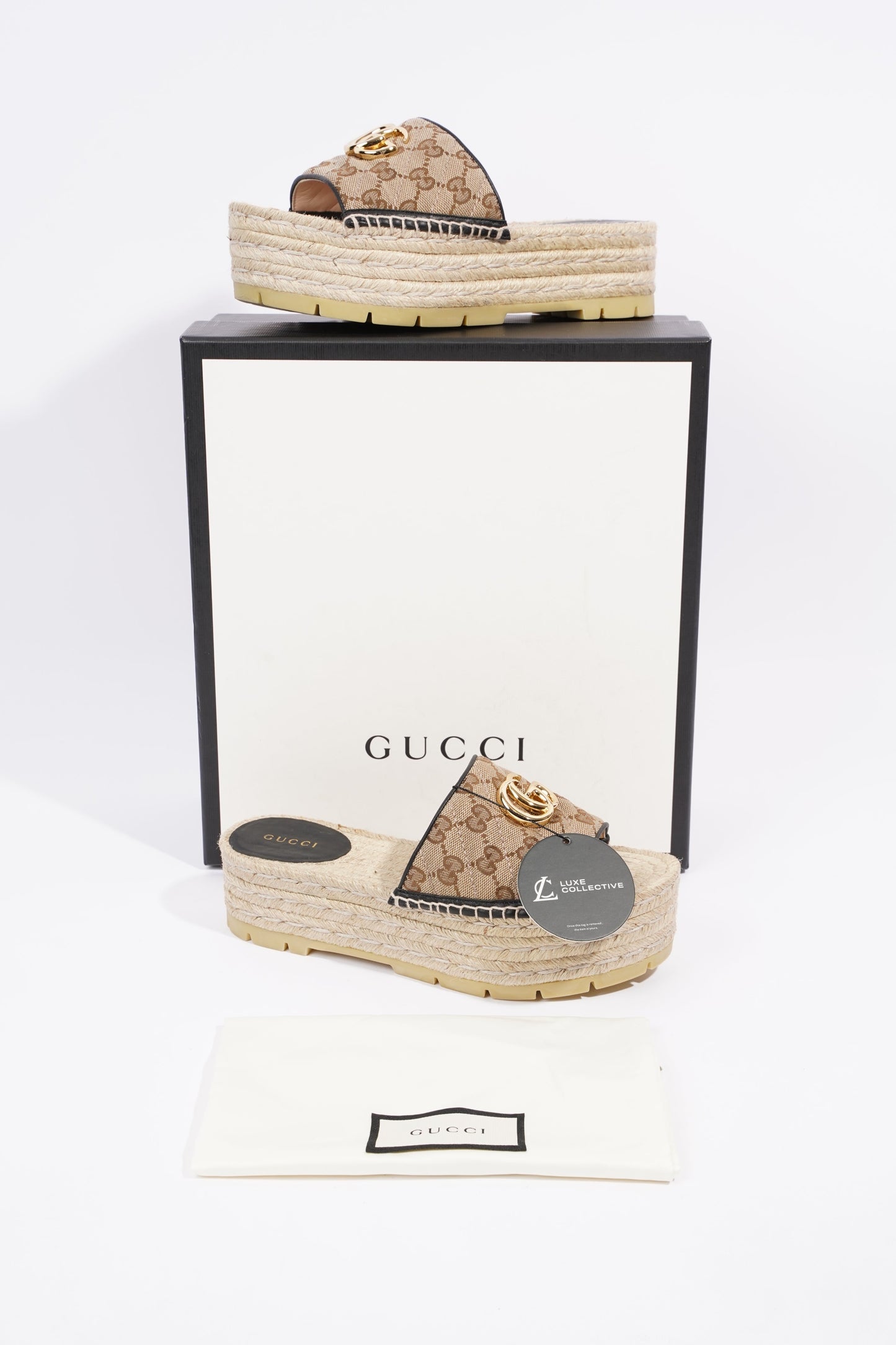 Gucci Womens Espadrille Wedge Sandal Beige EU 37.5 / UK 4.5
