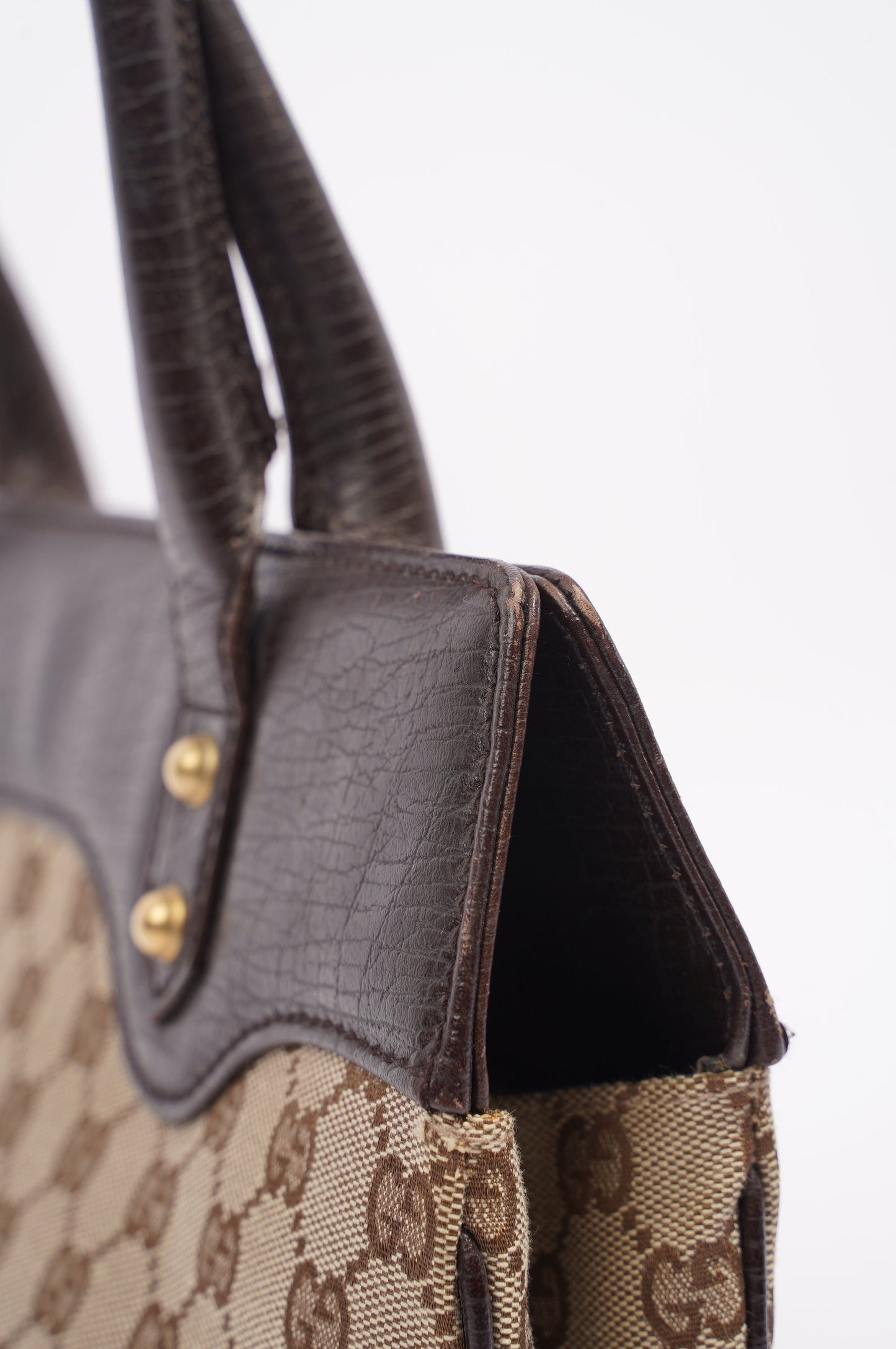 Gucci Womens Vintage Horsebit Handbag Brown Canvas