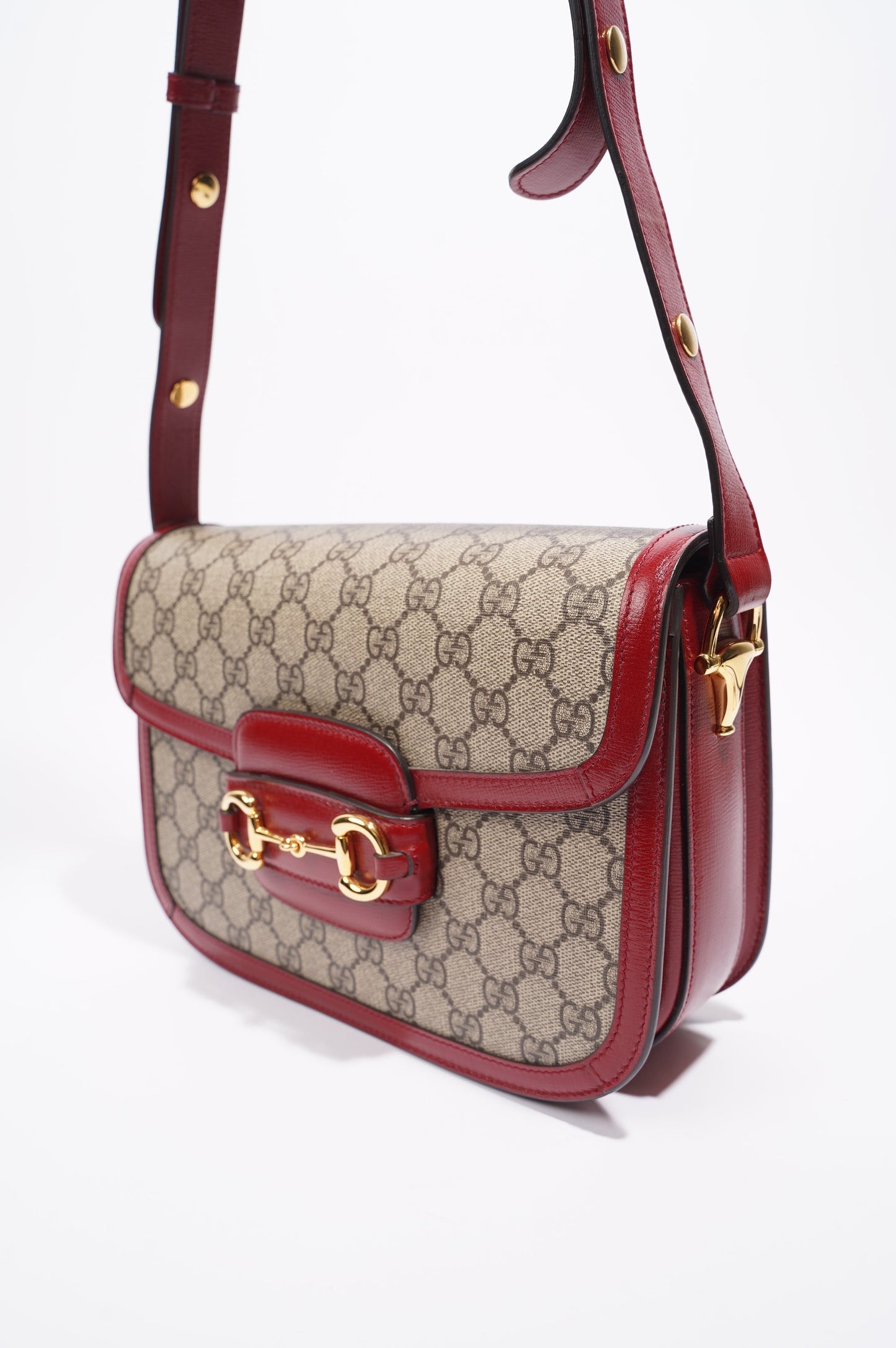 Gucci Womens 1955 Horsebit Bag Supreme / Red Canvas / Leather