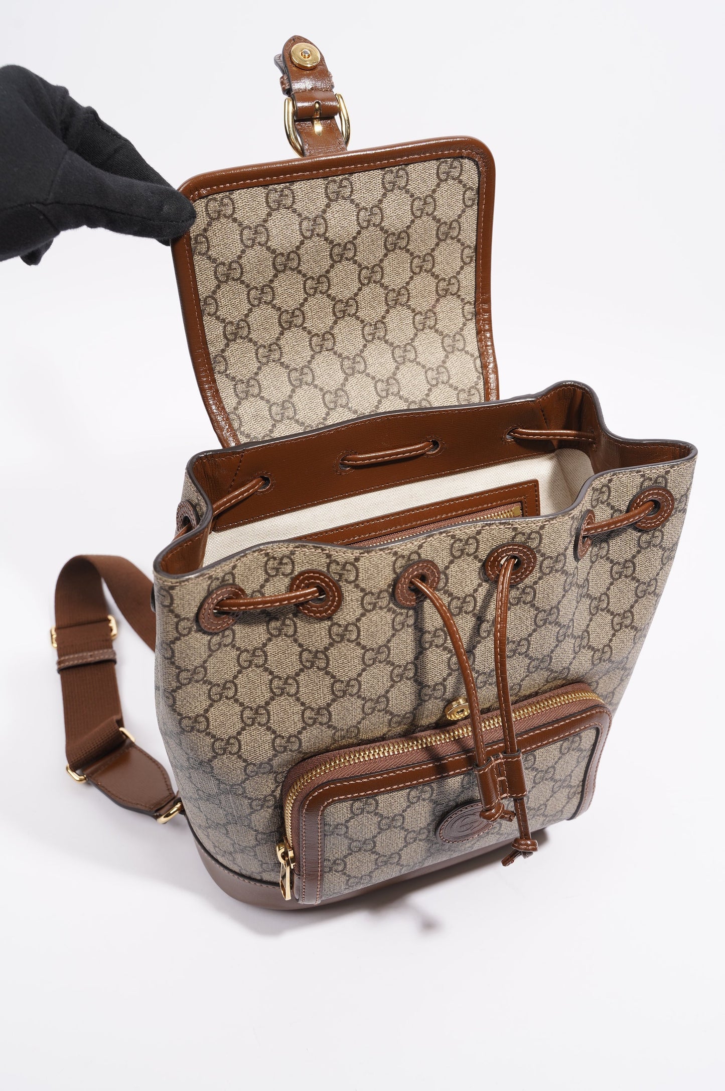 Gucci Womens GG Supreme Backpack Brown