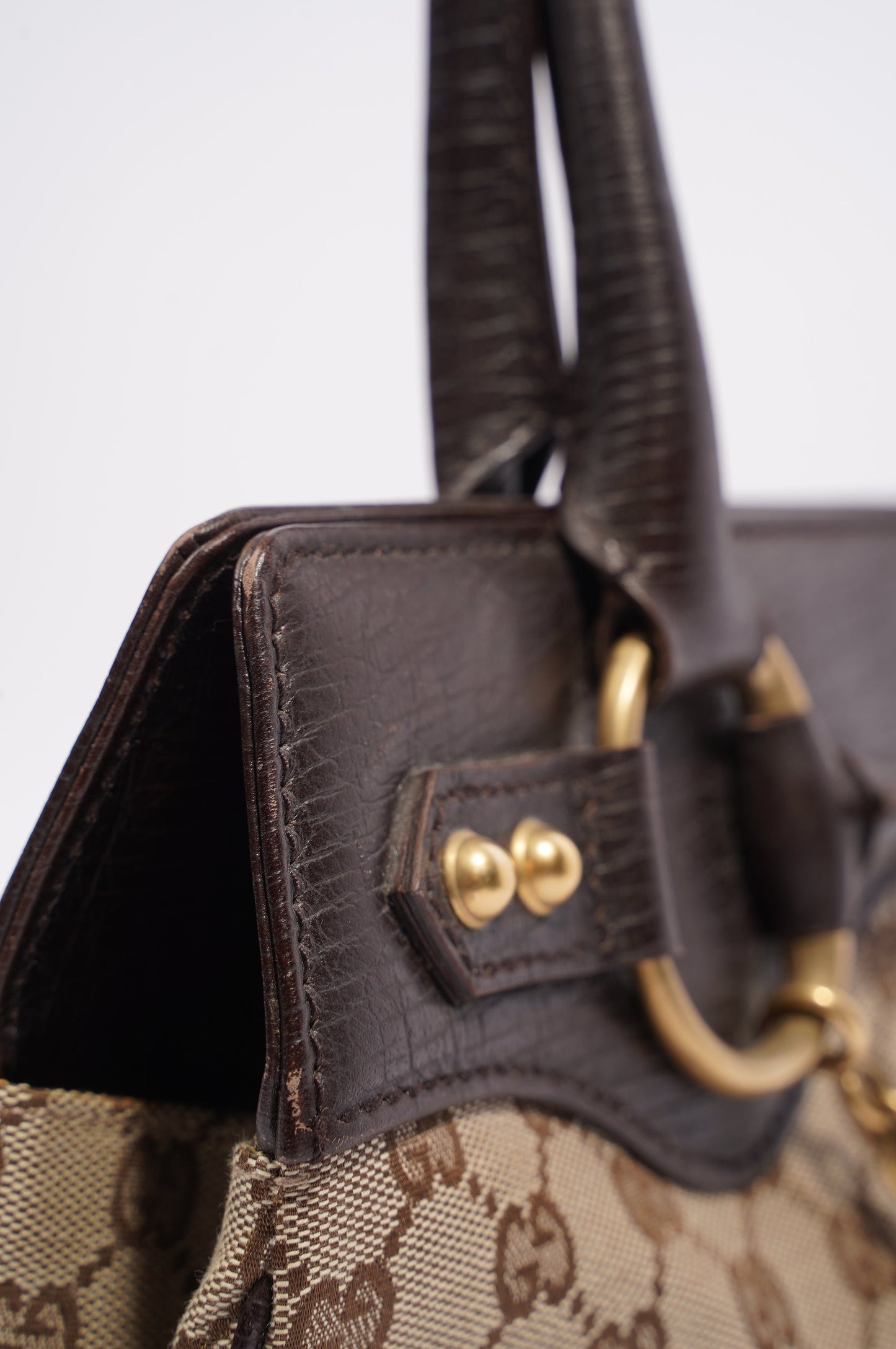 Gucci Womens Vintage Horsebit Handbag Brown Canvas