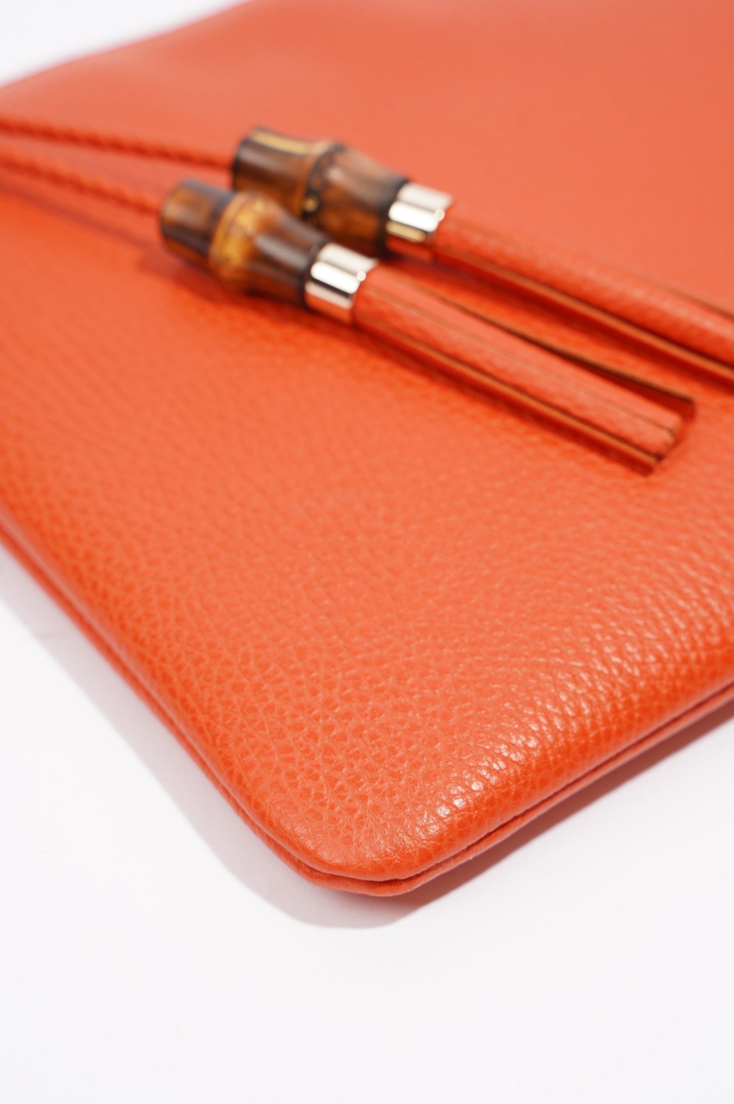 Gucci Clutch Bag Bamboo Burnt Orange Leather