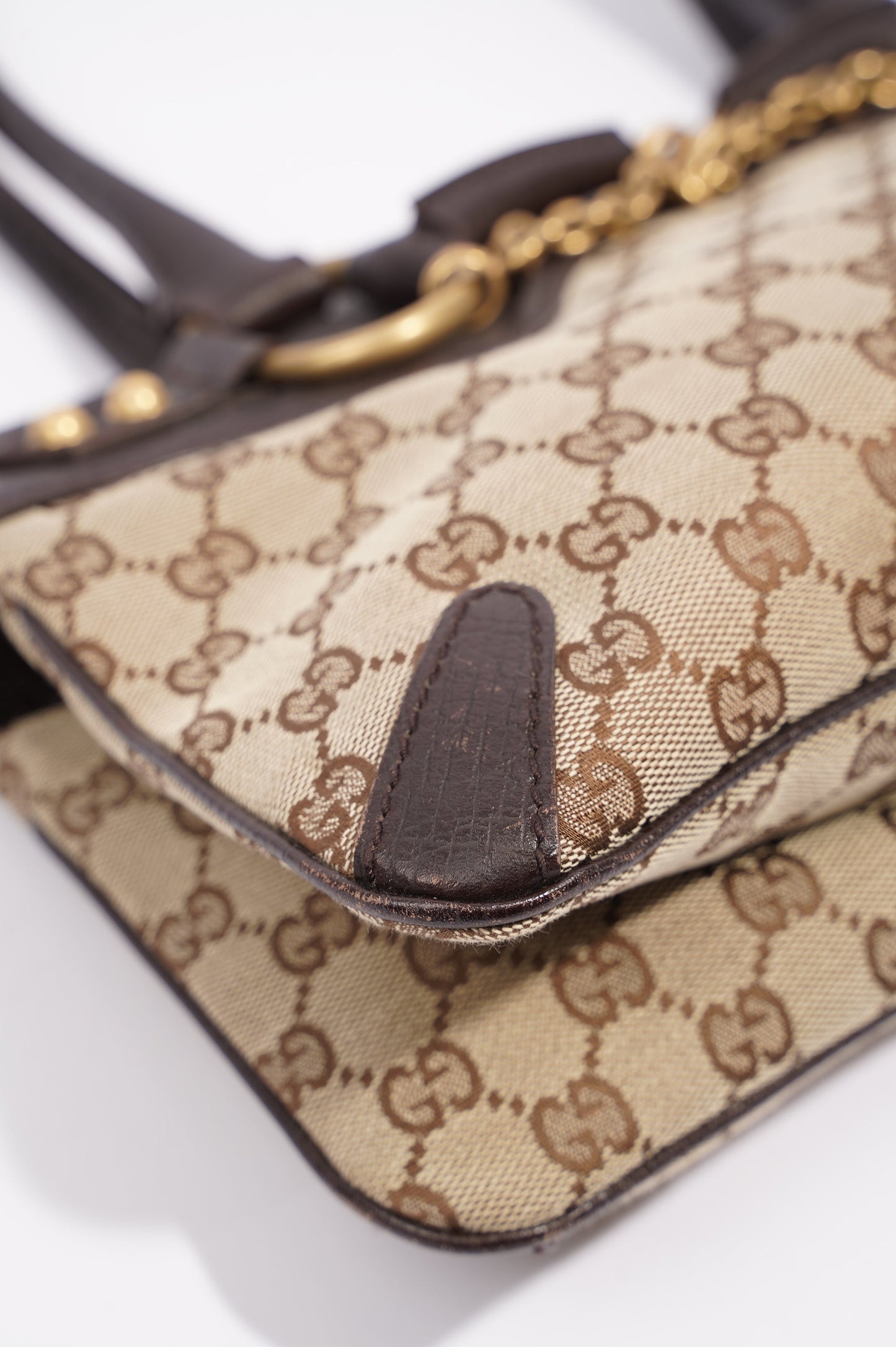 Gucci Womens Vintage Horsebit Handbag Brown Canvas