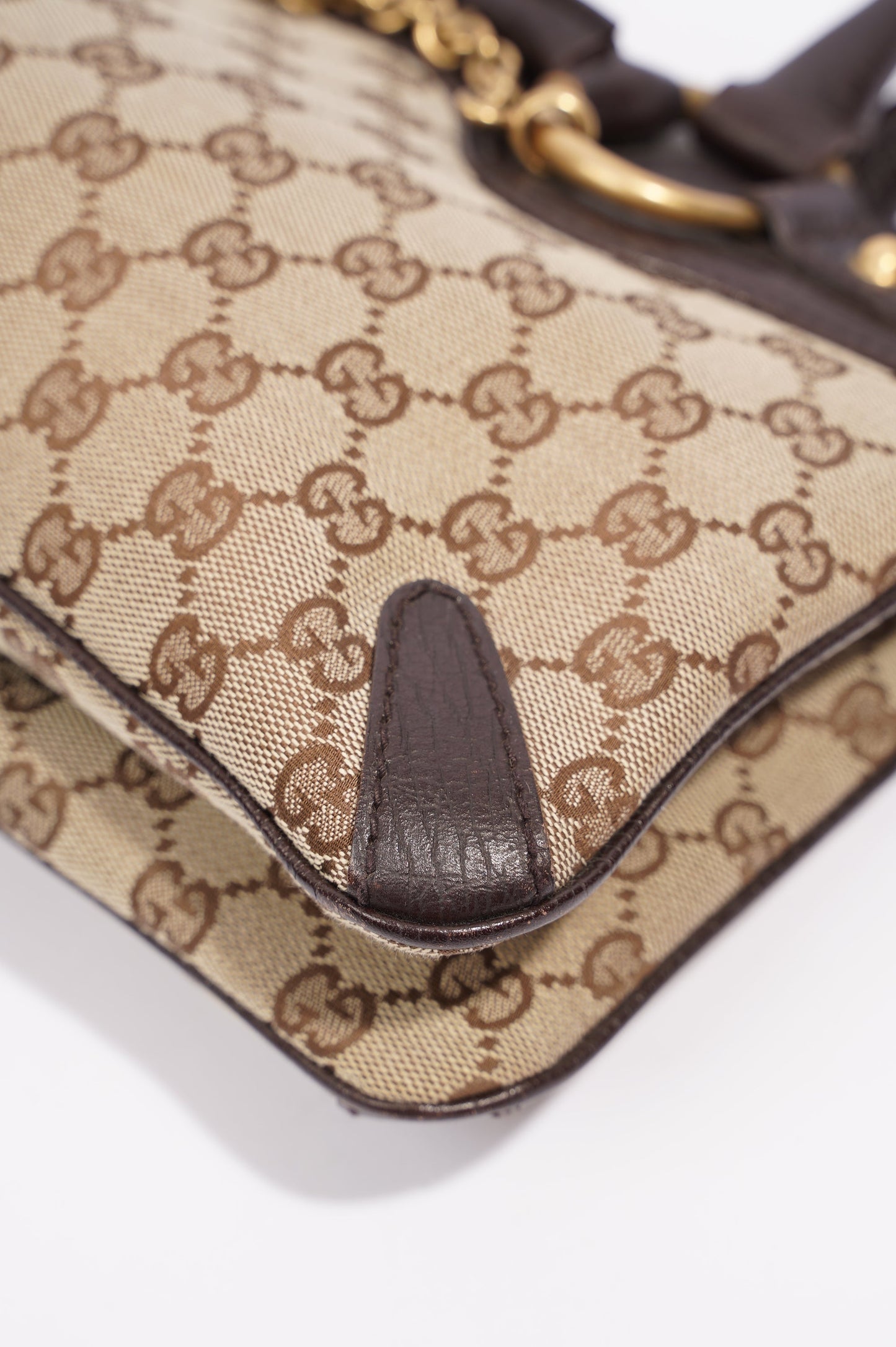 Gucci Womens Vintage Horsebit Handbag Brown Canvas