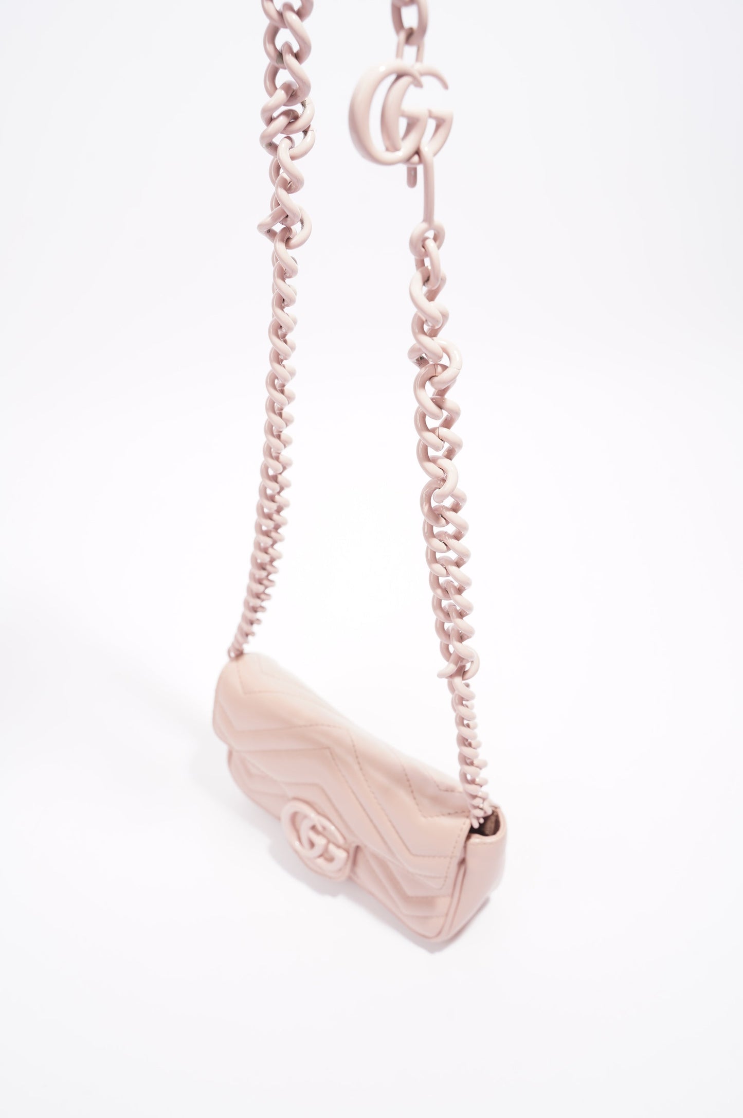 Gucci Womens GG Marmont Chain Belt Bag Pink Leather