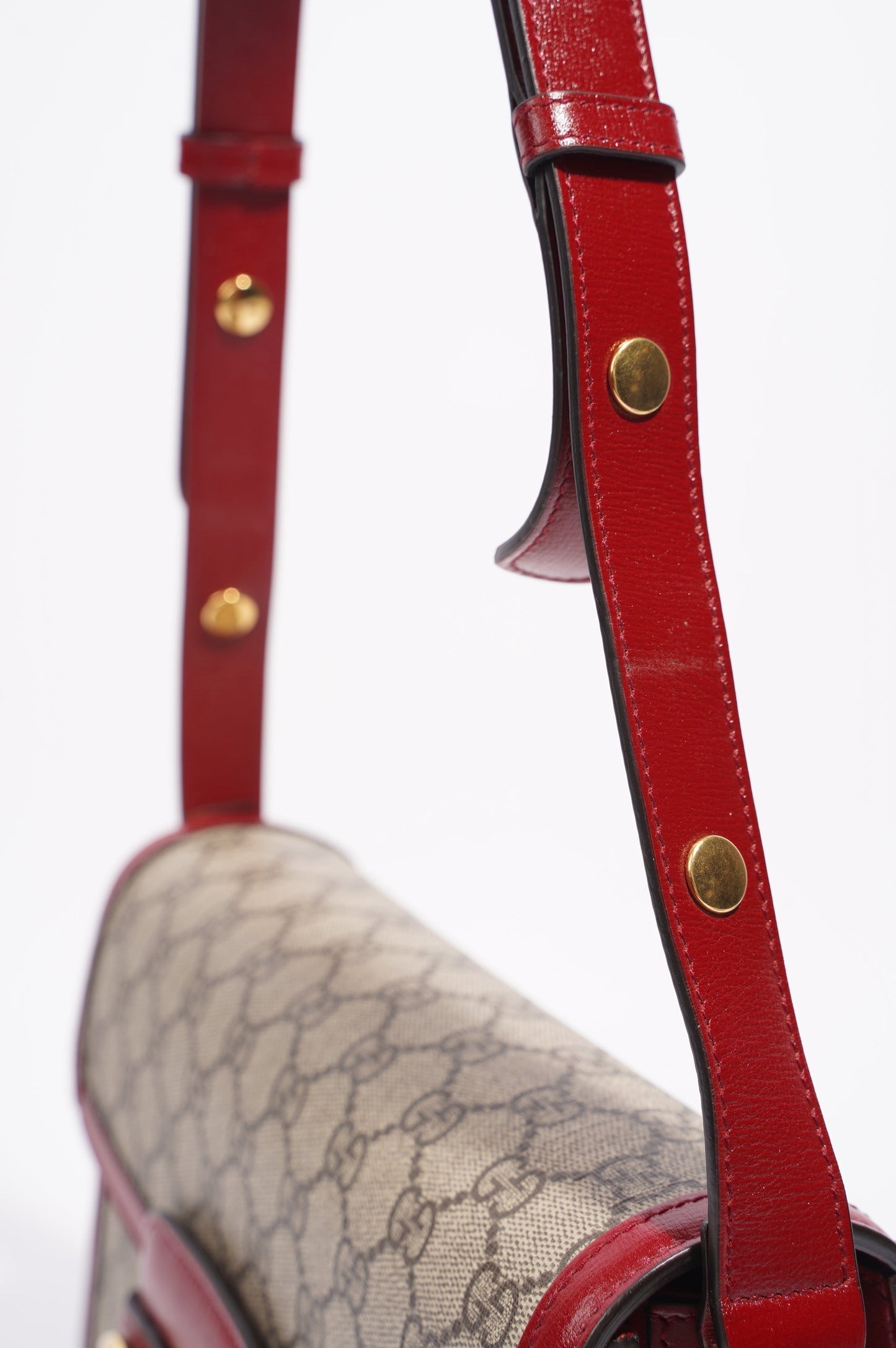Gucci Womens 1955 Horsebit Bag Supreme / Red Canvas / Leather