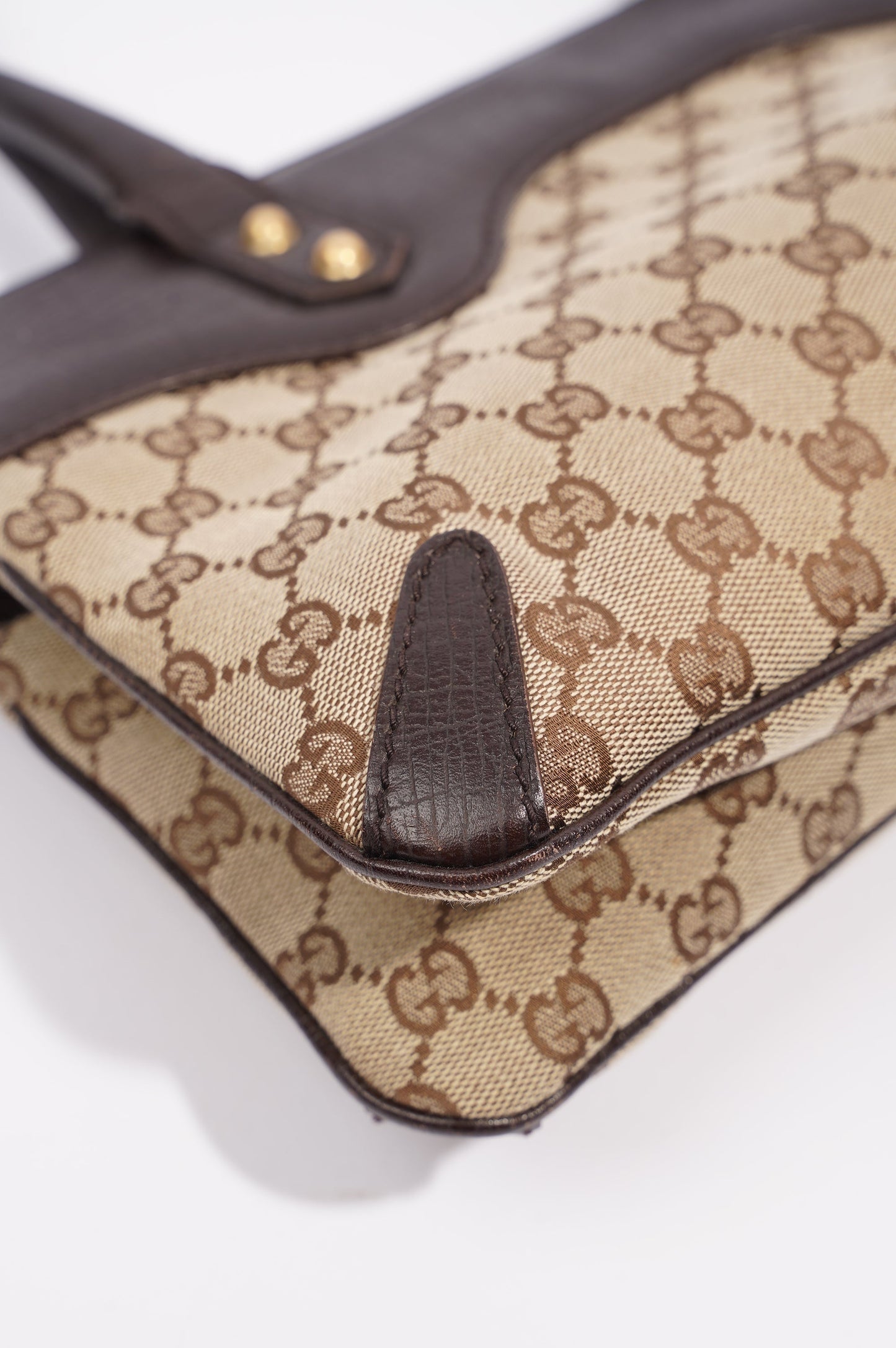 Gucci Womens Vintage Horsebit Handbag Brown Canvas
