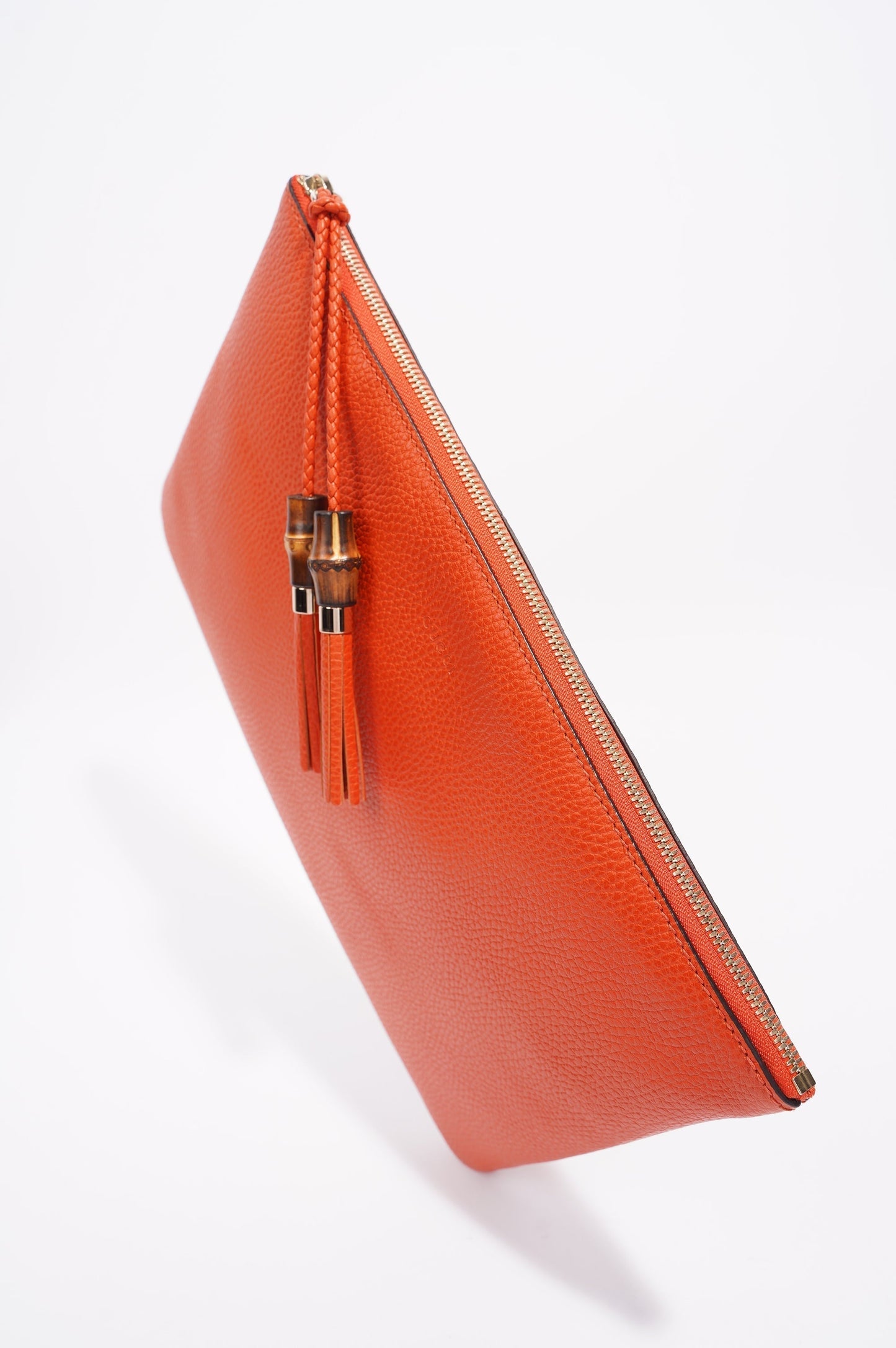 Gucci Clutch Bag Bamboo Burnt Orange Leather