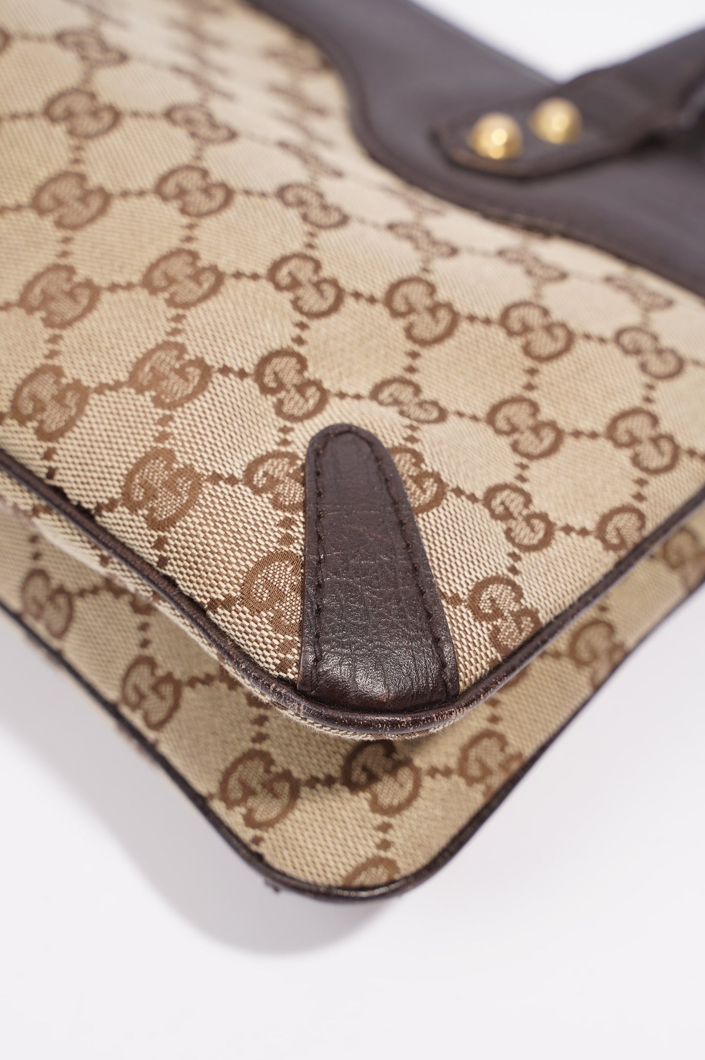 Gucci Womens Vintage Horsebit Handbag Brown Canvas