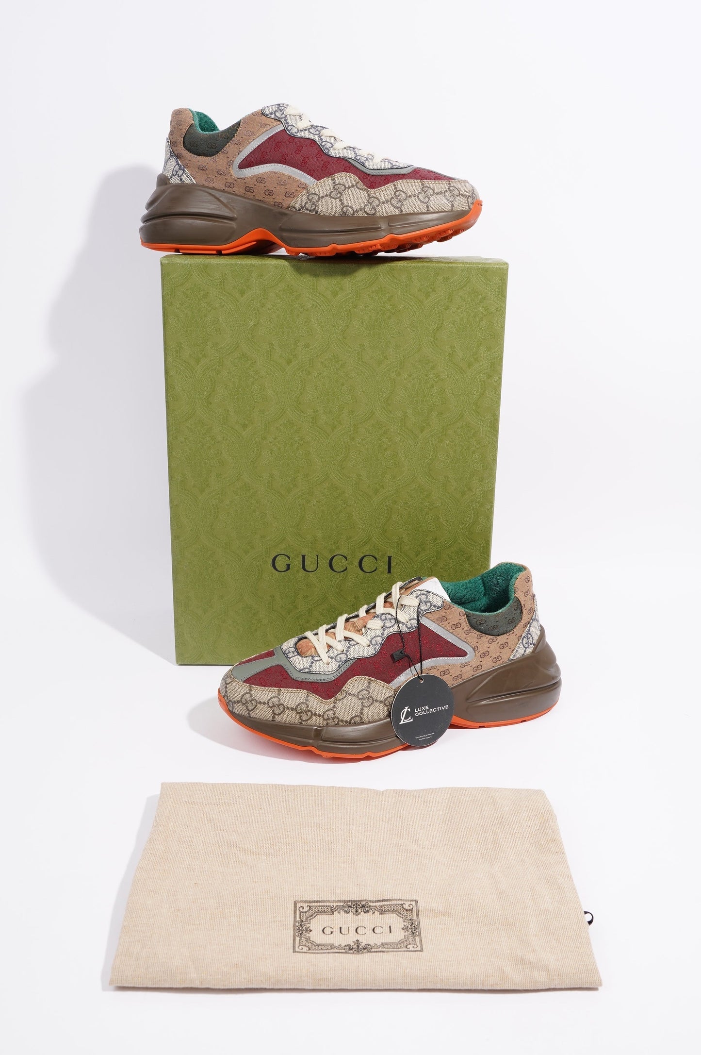 Gucci Mens Rhyton Beige / Brick Red / Green EU 42.5 / UK 8.5